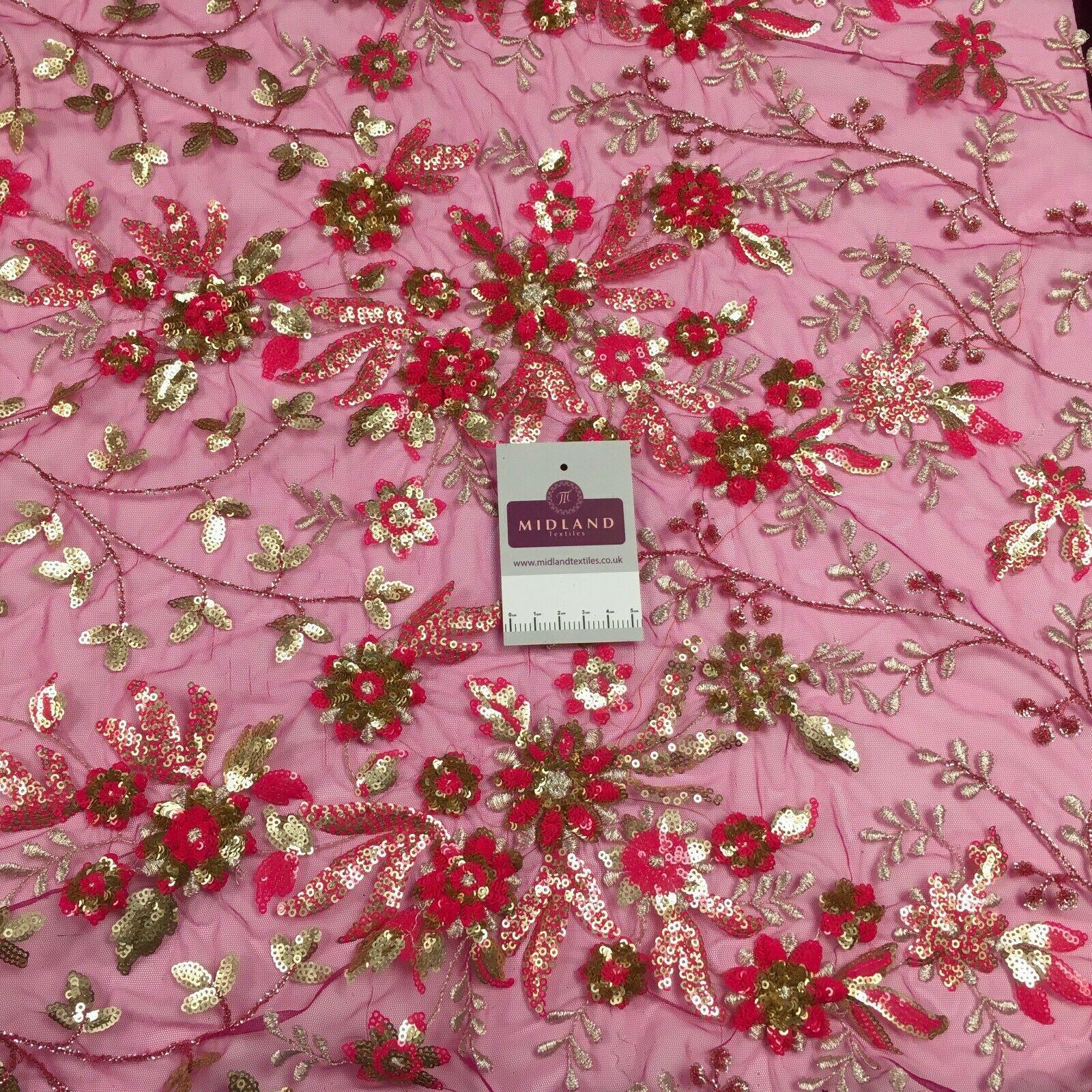 Floral Sequins Net Metallic Wedding Dress Fabric 100 cm MK1383 Mtex