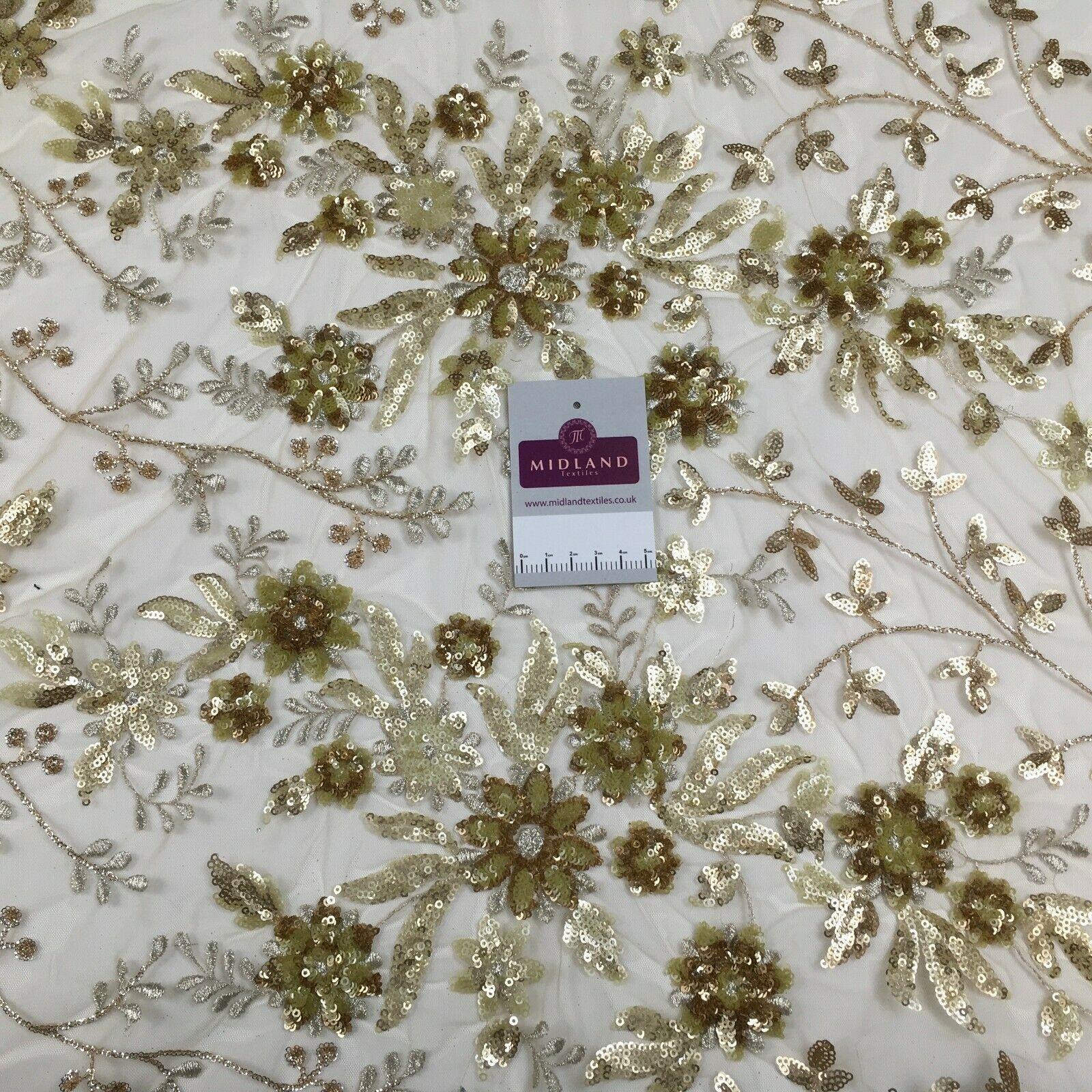 Floral Sequins Net Metallic Wedding Dress Fabric 100 cm MK1383 Mtex