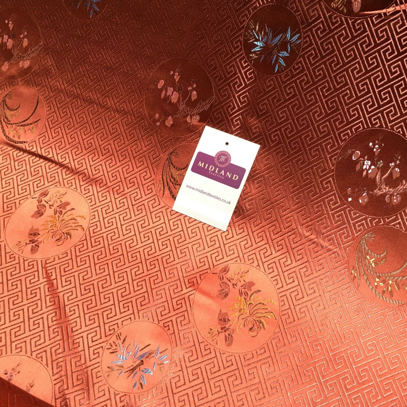 Greek Key Chinese brocade Silky Smooth Satin fabric 45' M663 Mtex