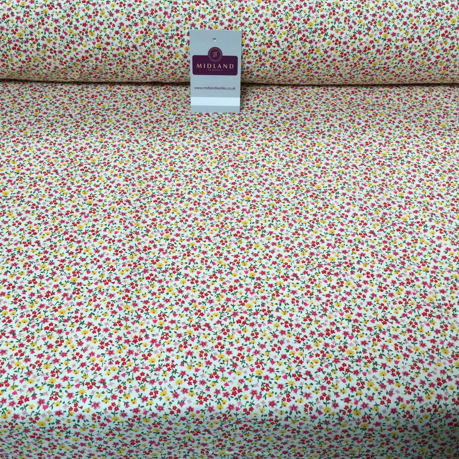 100% Cream Cotton small ditsy Floral Dress Fabric 150cm wide MA1078 Mtex