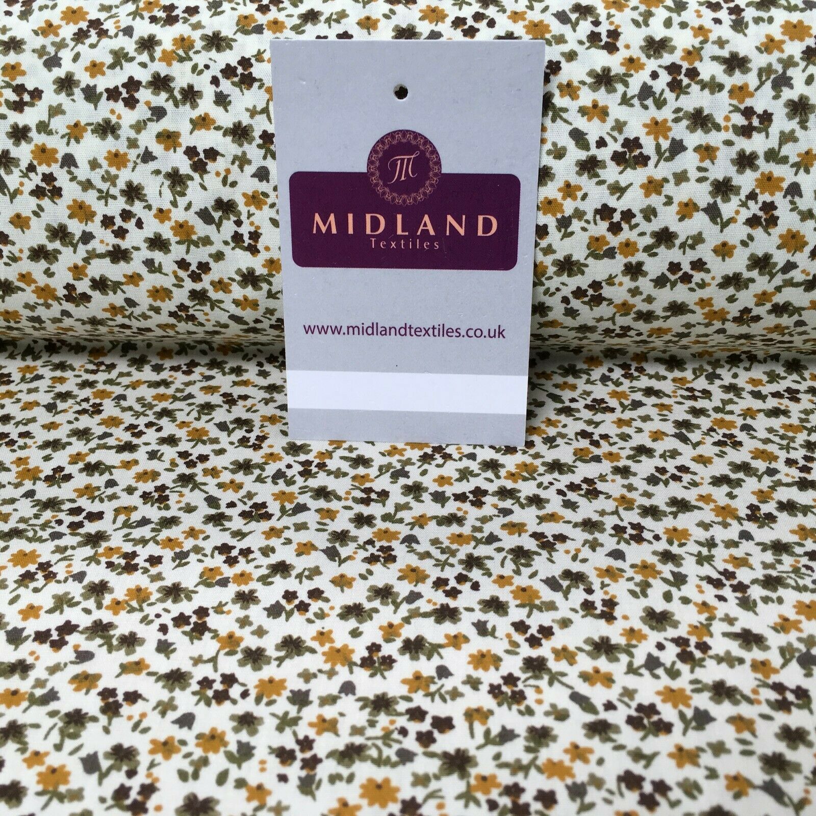 100% Cream Cotton small ditsy Floral Dress Fabric 150cm wide MA1078 Mtex
