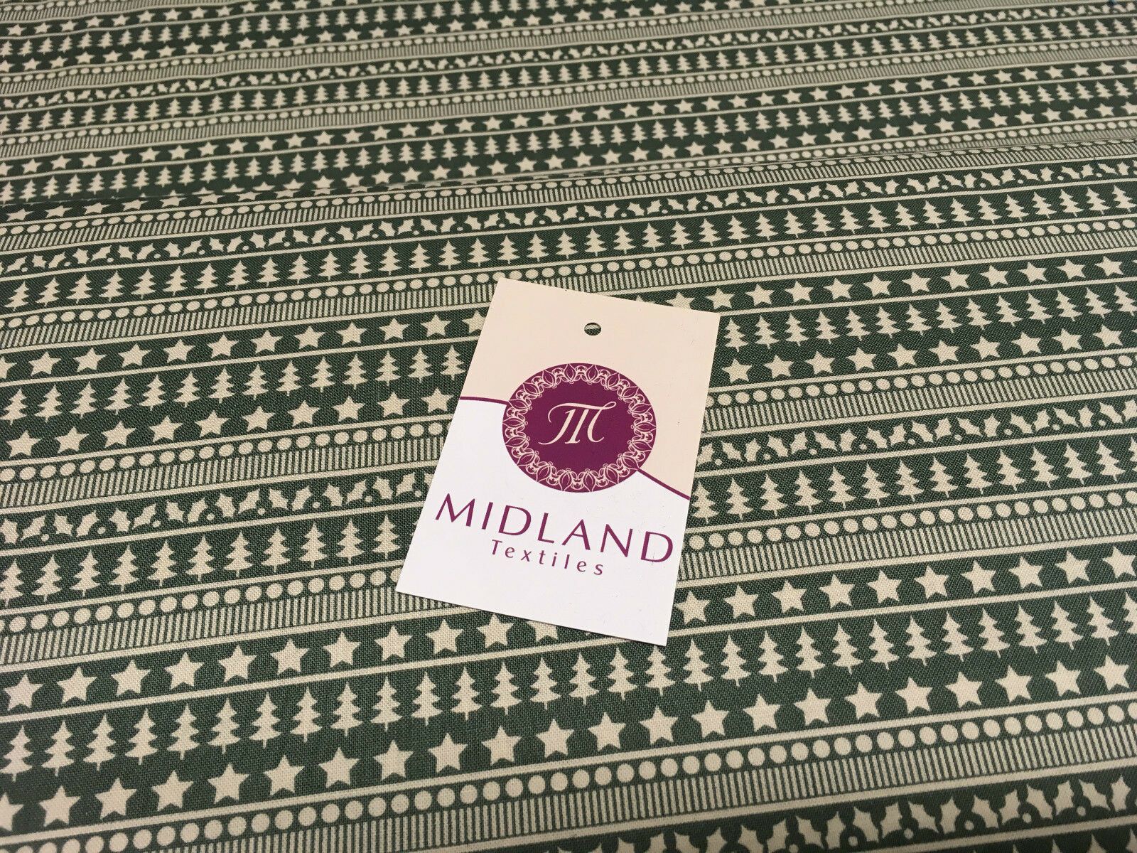 Green Scandi 100% Cotton Christmas themed Patchwork & Crafting  Fabric 45' Mtex