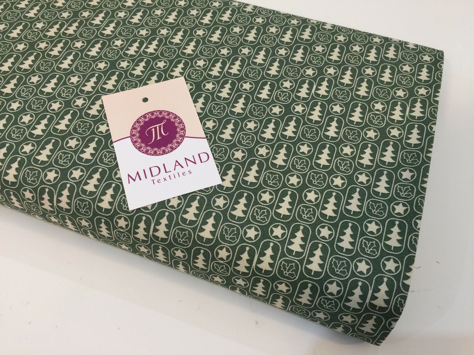Green Scandi 100% Cotton Christmas themed Patchwork & Crafting  Fabric 45' Mtex