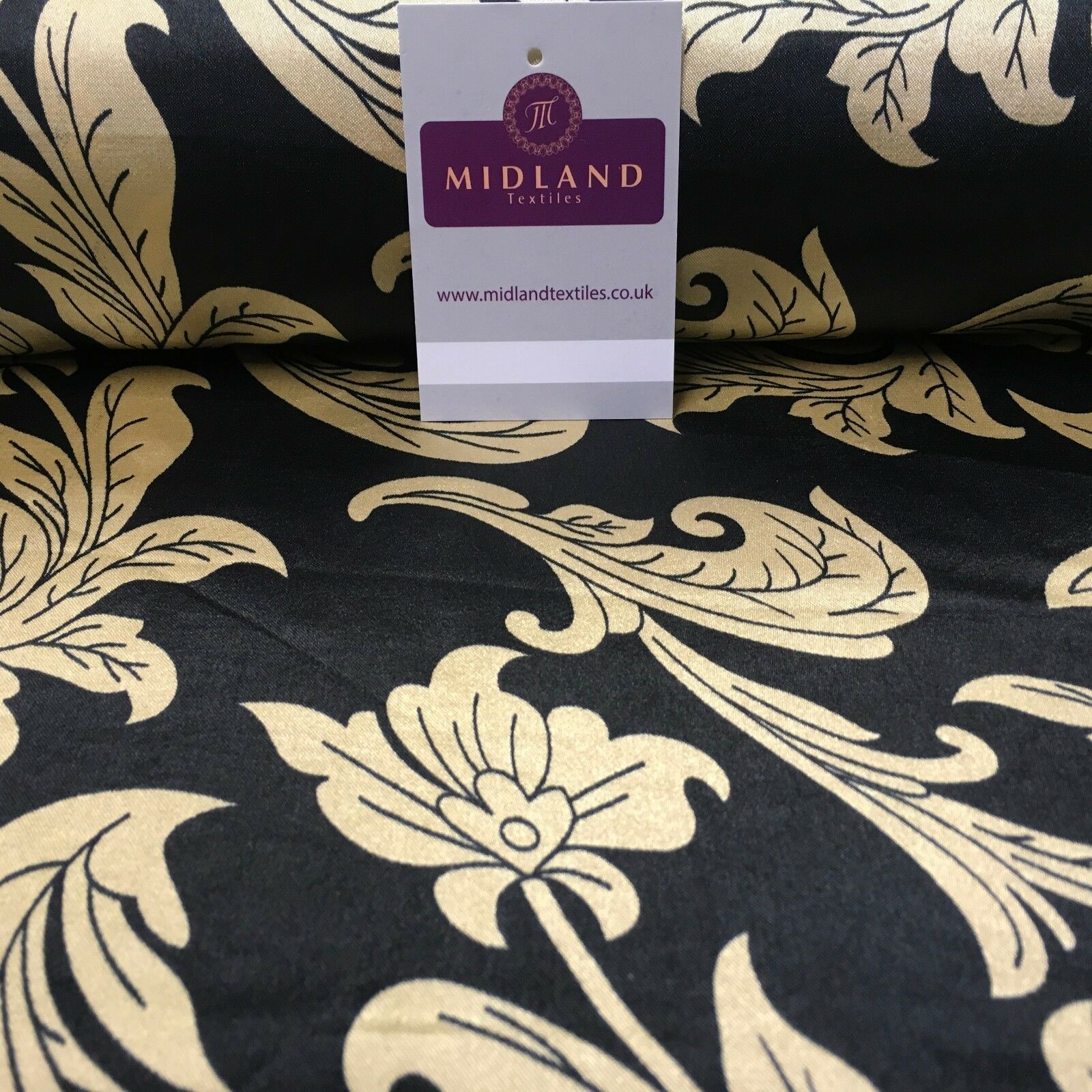 Black & Gold Floral Printed Satin Silky Dress fabric 55' Wide MA1026 Mtex