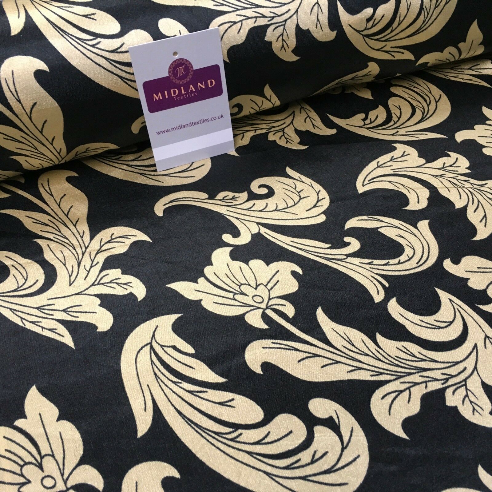 Black & Gold Floral Printed Satin Silky Dress fabric 55' Wide MA1026 Mtex