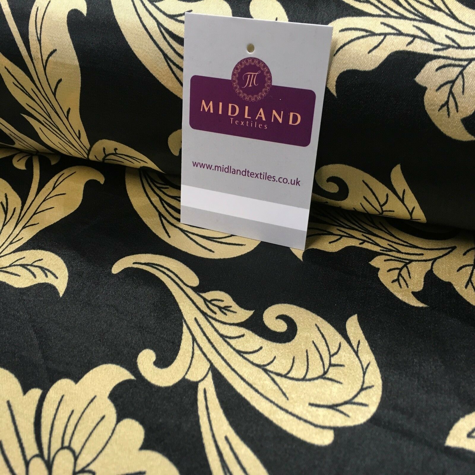 Black & Gold Floral Printed Satin Silky Dress fabric 55' Wide MA1026 Mtex