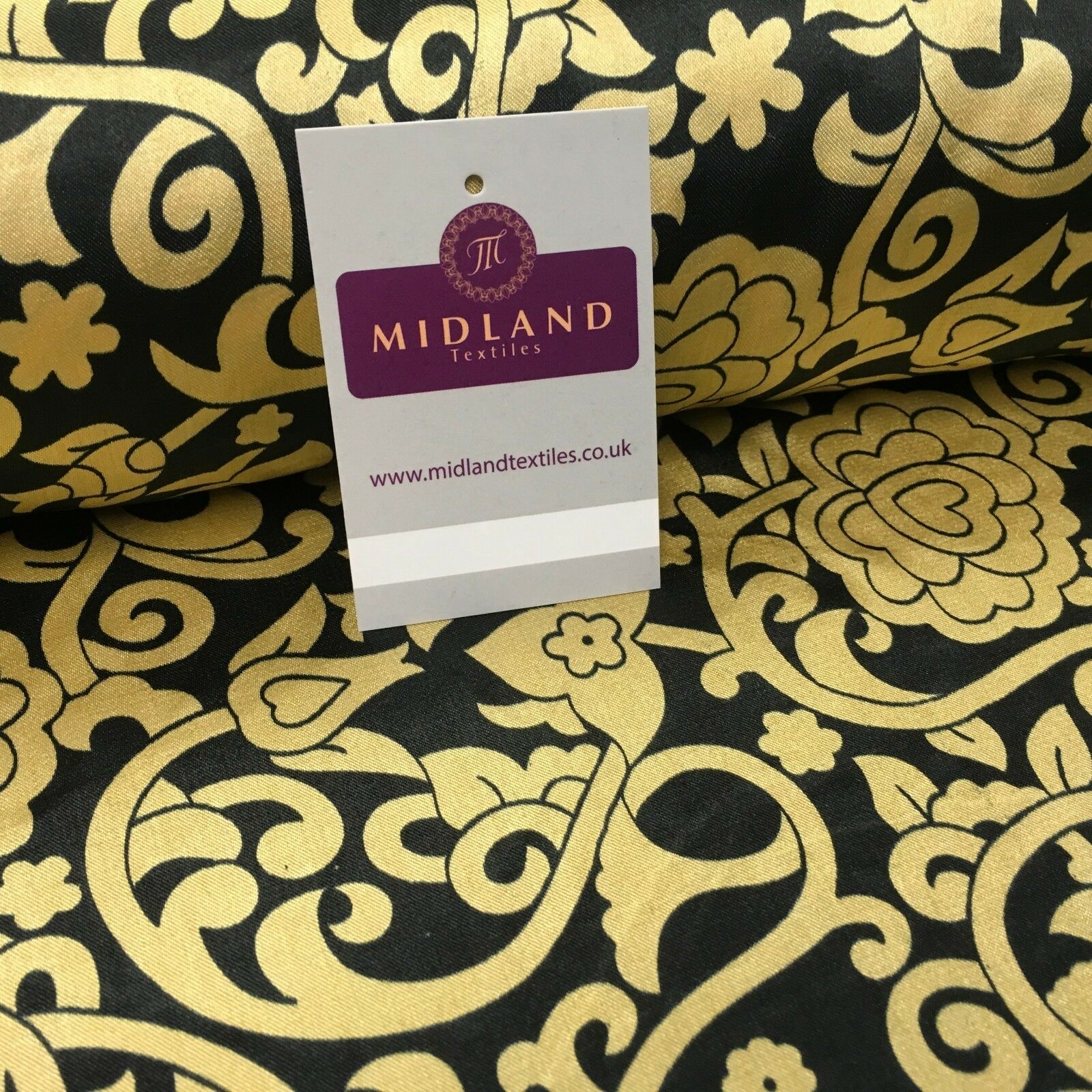 Black & Gold Floral Printed Satin Silky Dress fabric 55' Wide MA1026 Mtex