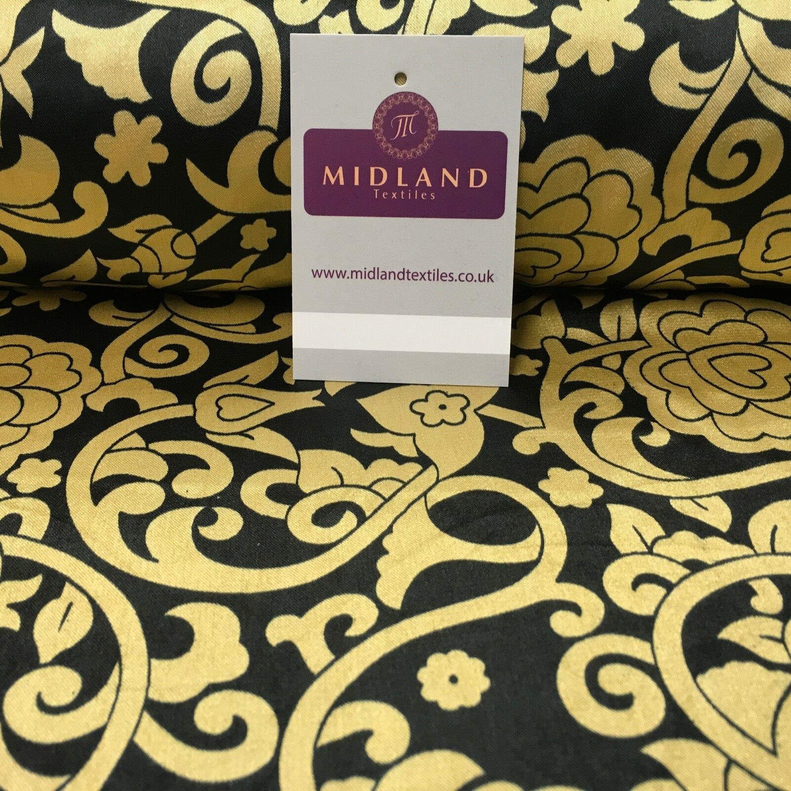 Black & Gold Floral Printed Satin Silky Dress fabric 55' Wide MA1026 Mtex