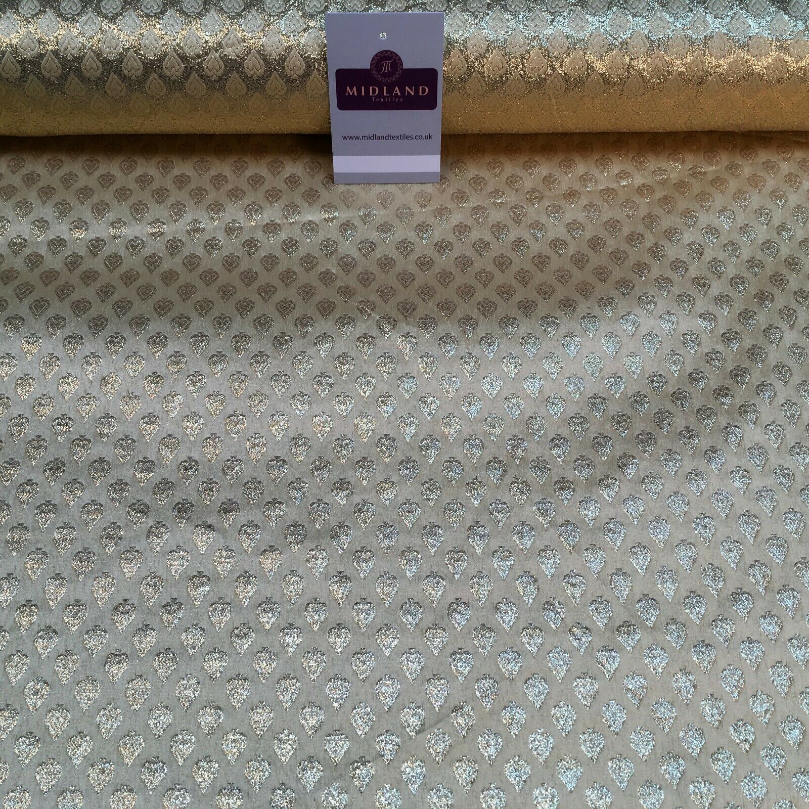 Geometric Gold Textured Banarsi Lame Brocade Fabric 111 cm MA1123 Mtex