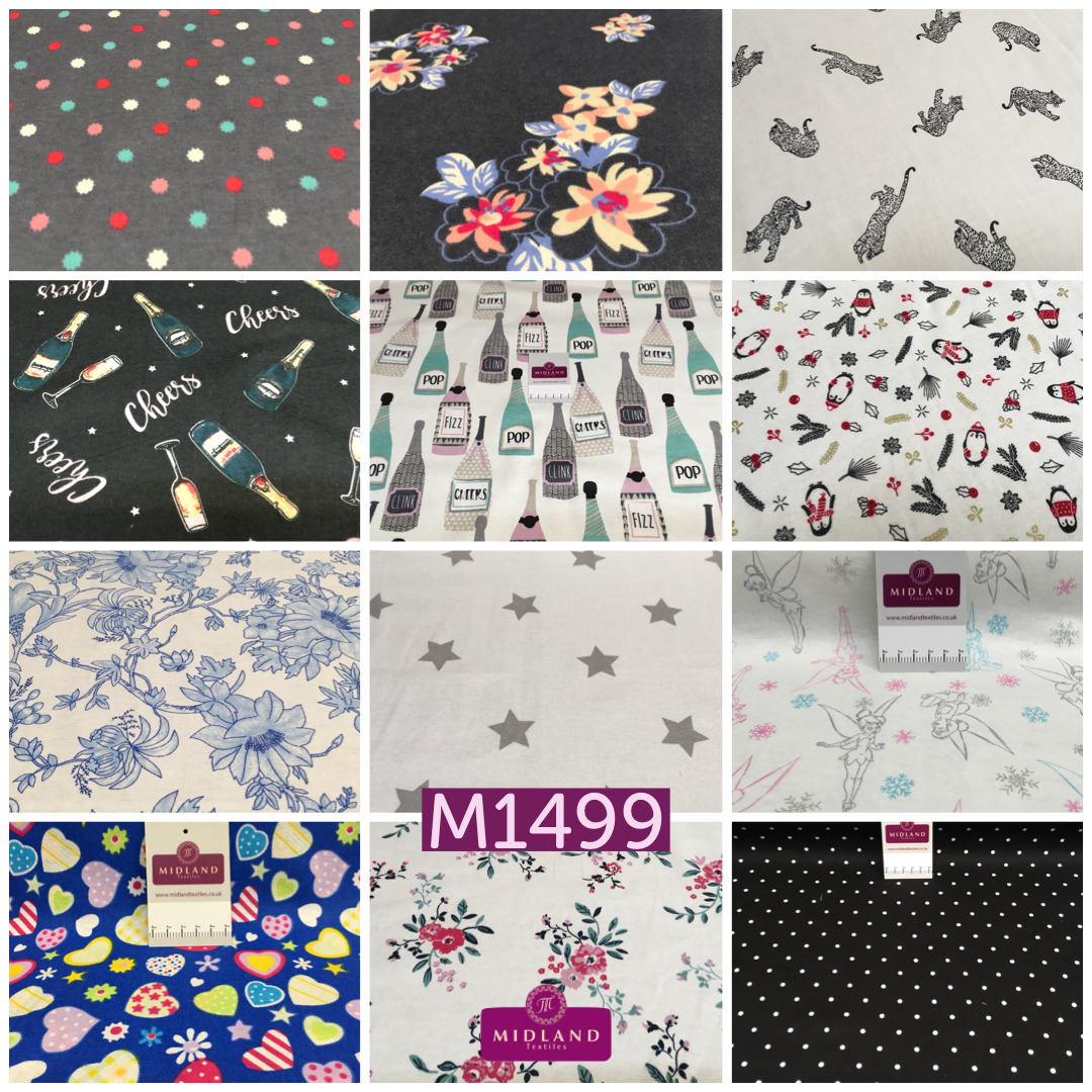 Soft Brushed cotton Winceyette Printed Fabric Many designs MK1499