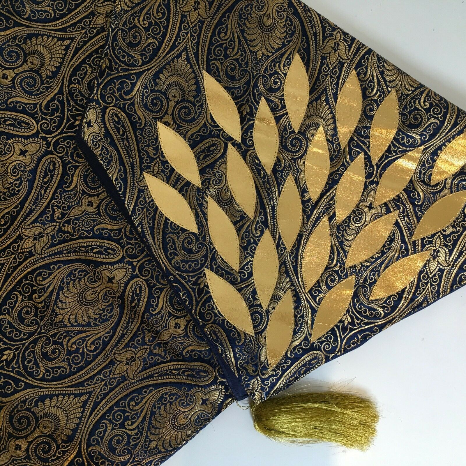 Navy Blue Indian Ornamental banarsi raw silk Cushion Cover Table Runner M1386