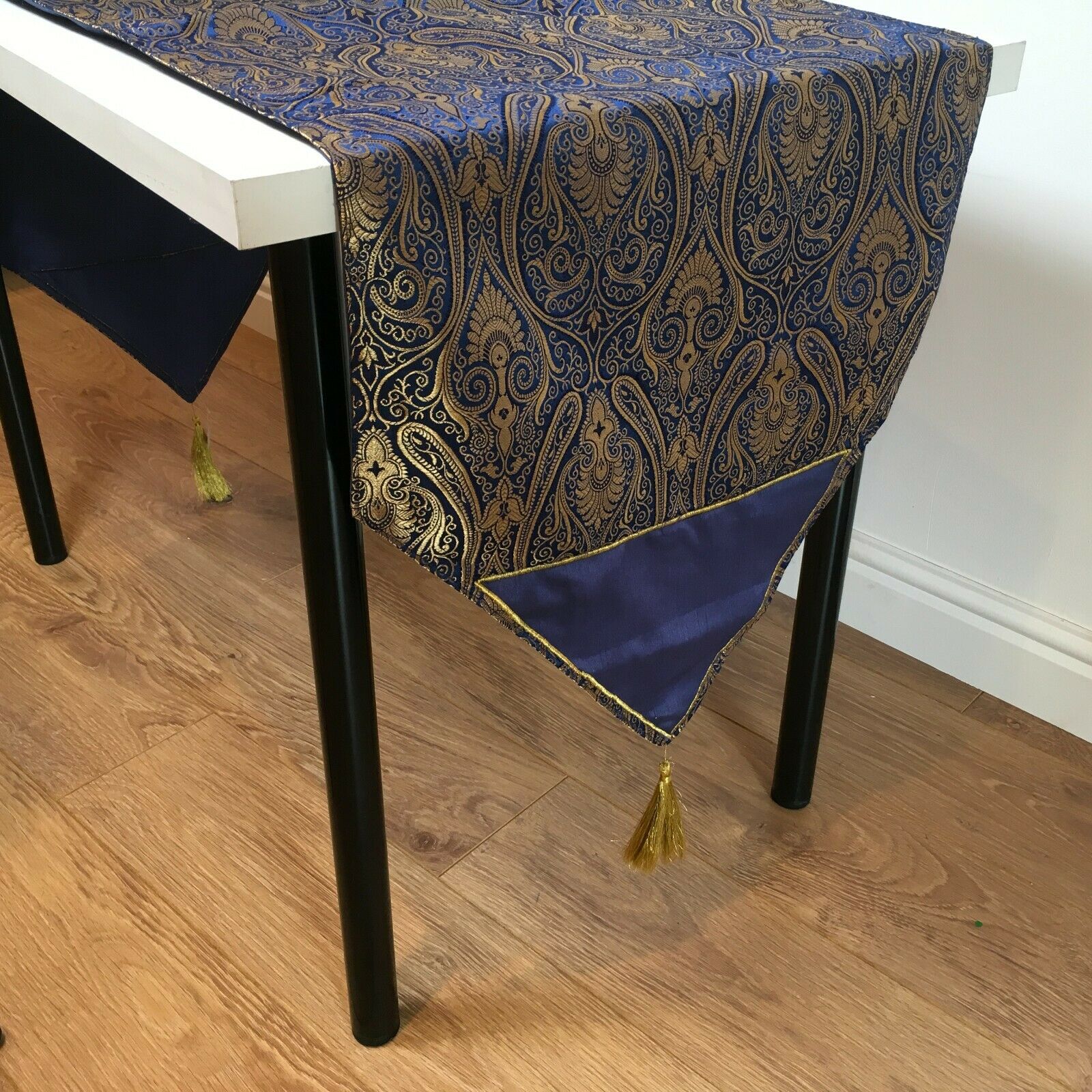 Navy Blue Indian Ornamental banarsi raw silk Cushion Cover Table Runner M1386