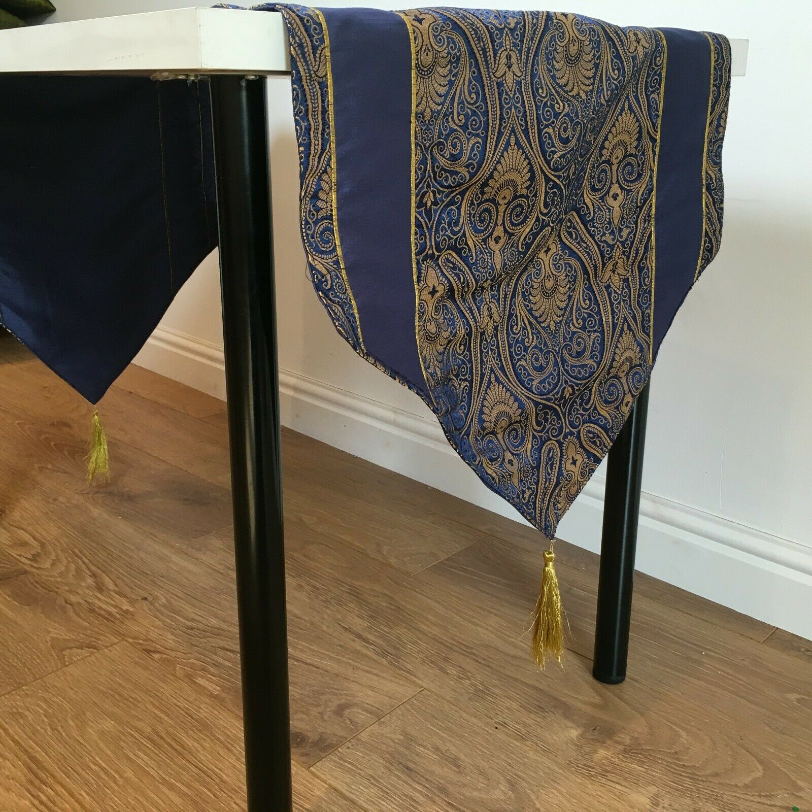 Navy Blue Indian Ornamental banarsi raw silk Cushion Cover Table Runner M1386