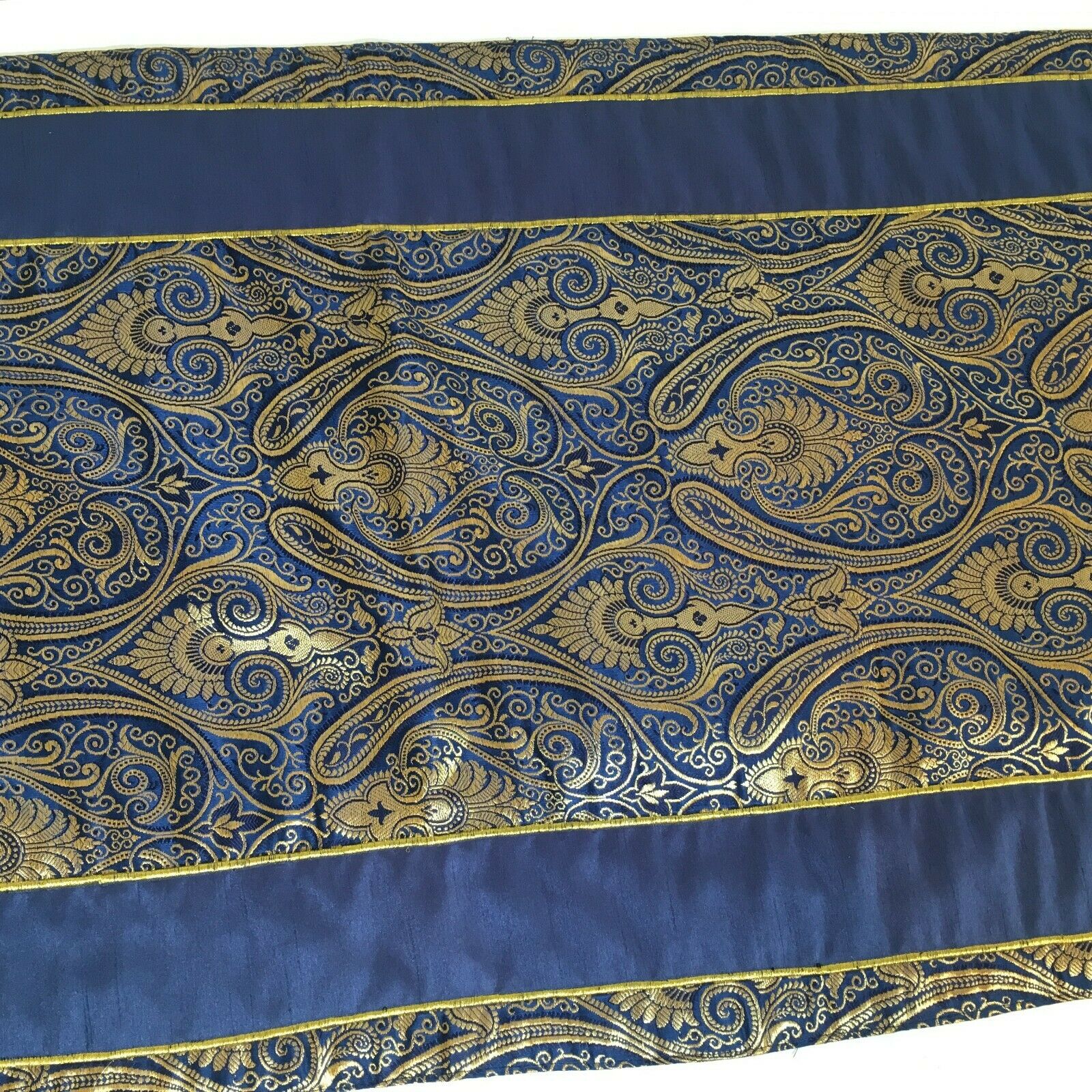 Navy Blue Indian Ornamental banarsi raw silk Cushion Cover Table Runner M1386