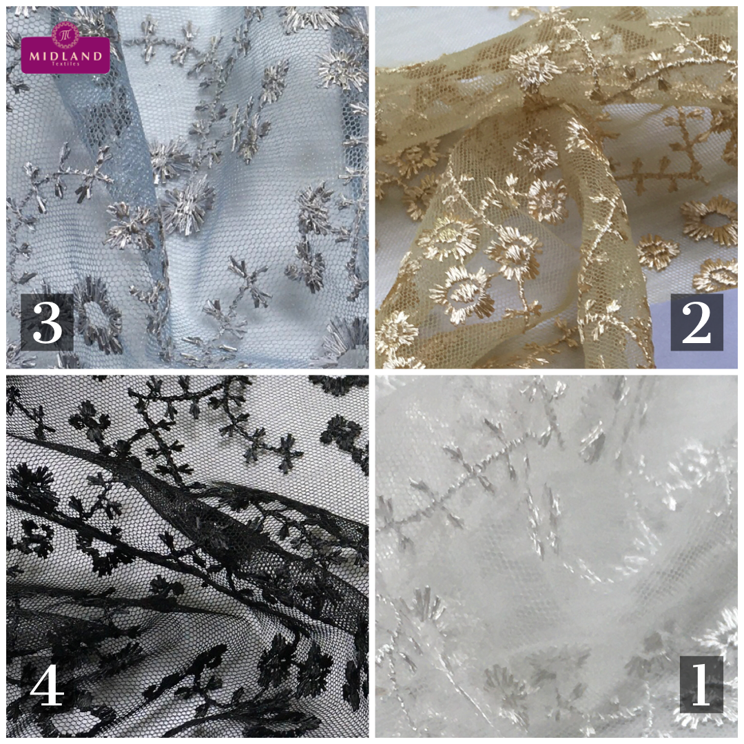 Embroidered Floral Tulle Net wedding dress Fabric MK1428 Mtex
