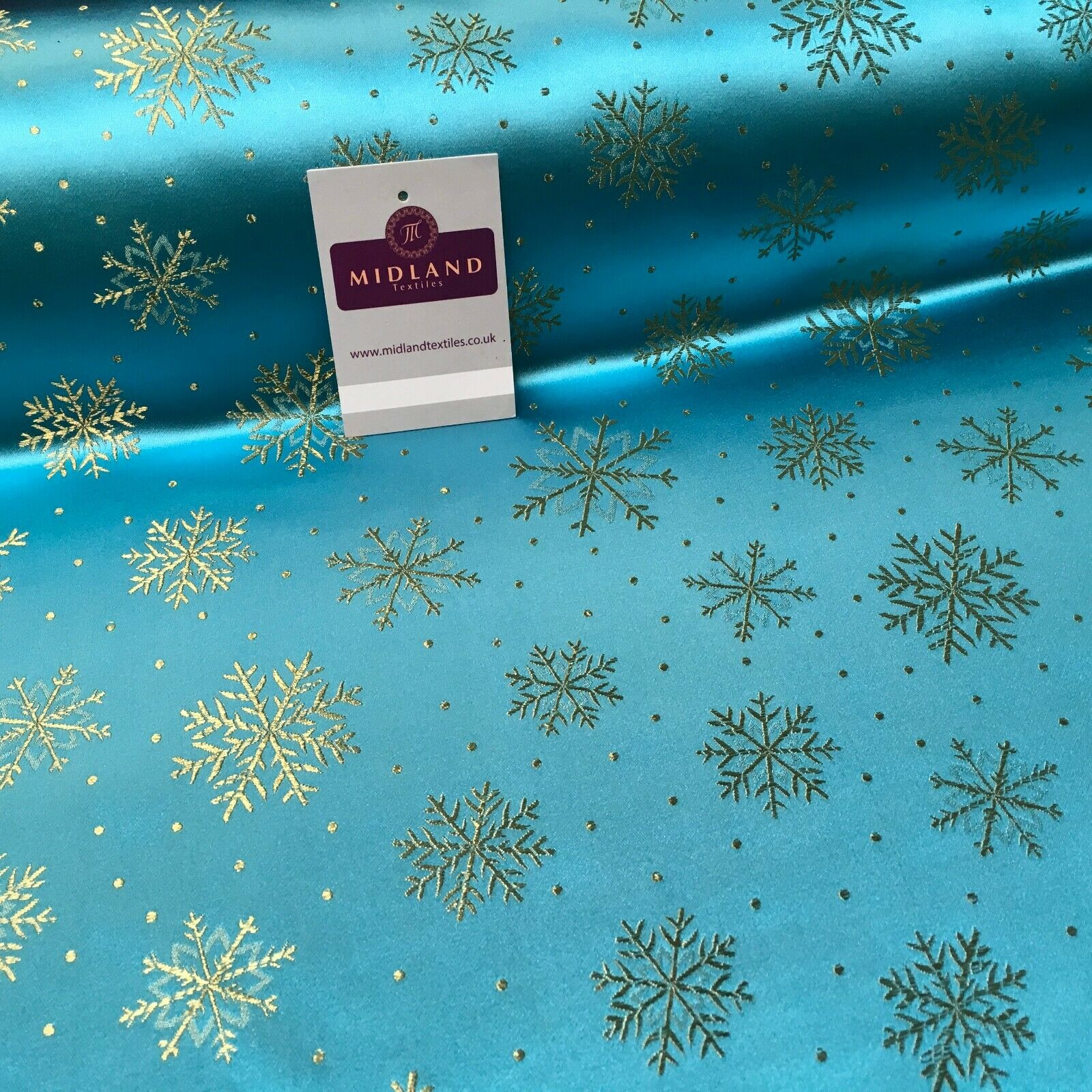 Chinese Turquoise & Gold Snowflake Satin Brocade Dress Fabric 110cm Wide M395-26