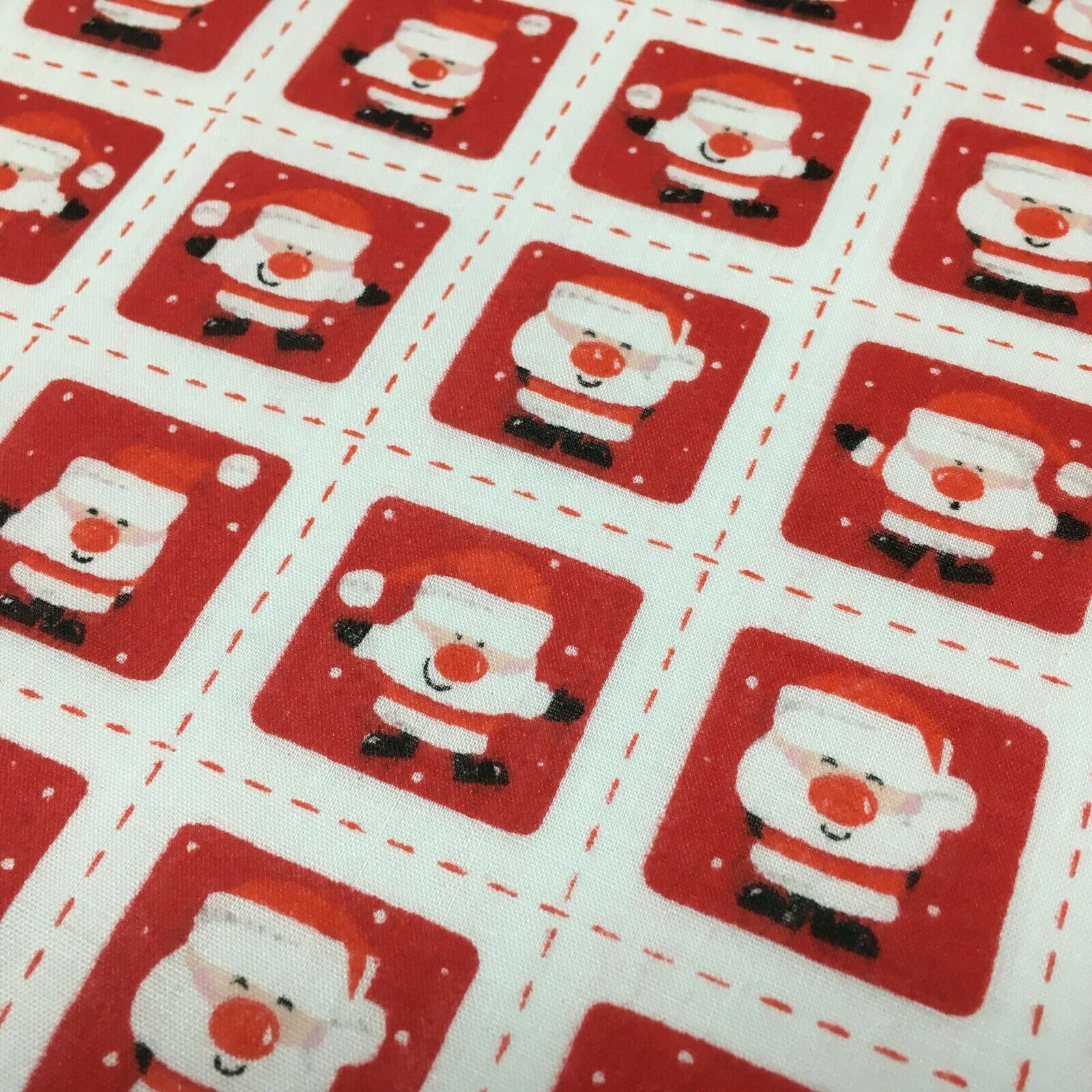 Father Christmas Stamp Printed Polycotton Fabric 110 cm MD1284 Mtex