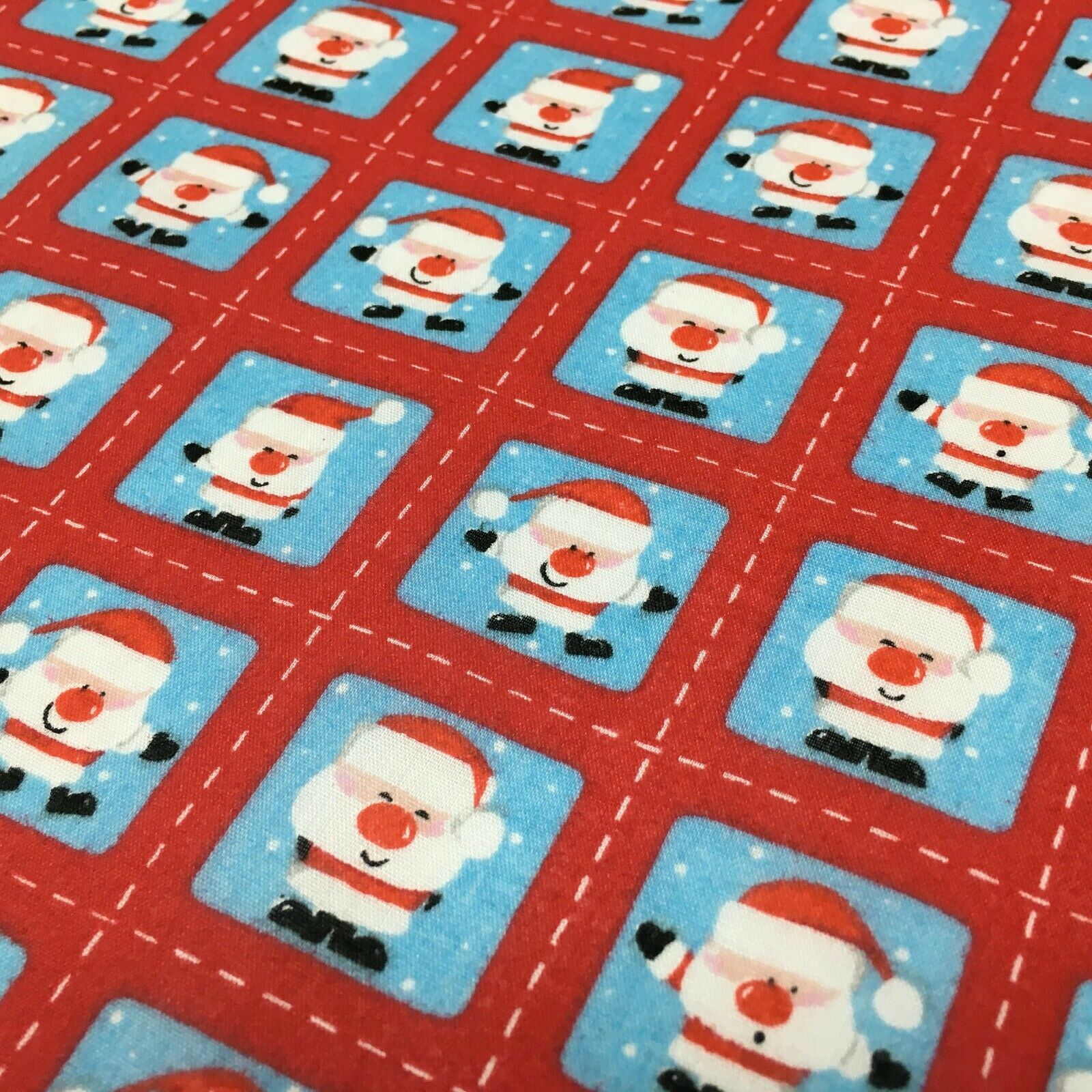Father Christmas Stamp Printed Polycotton Fabric 110 cm MD1284 Mtex
