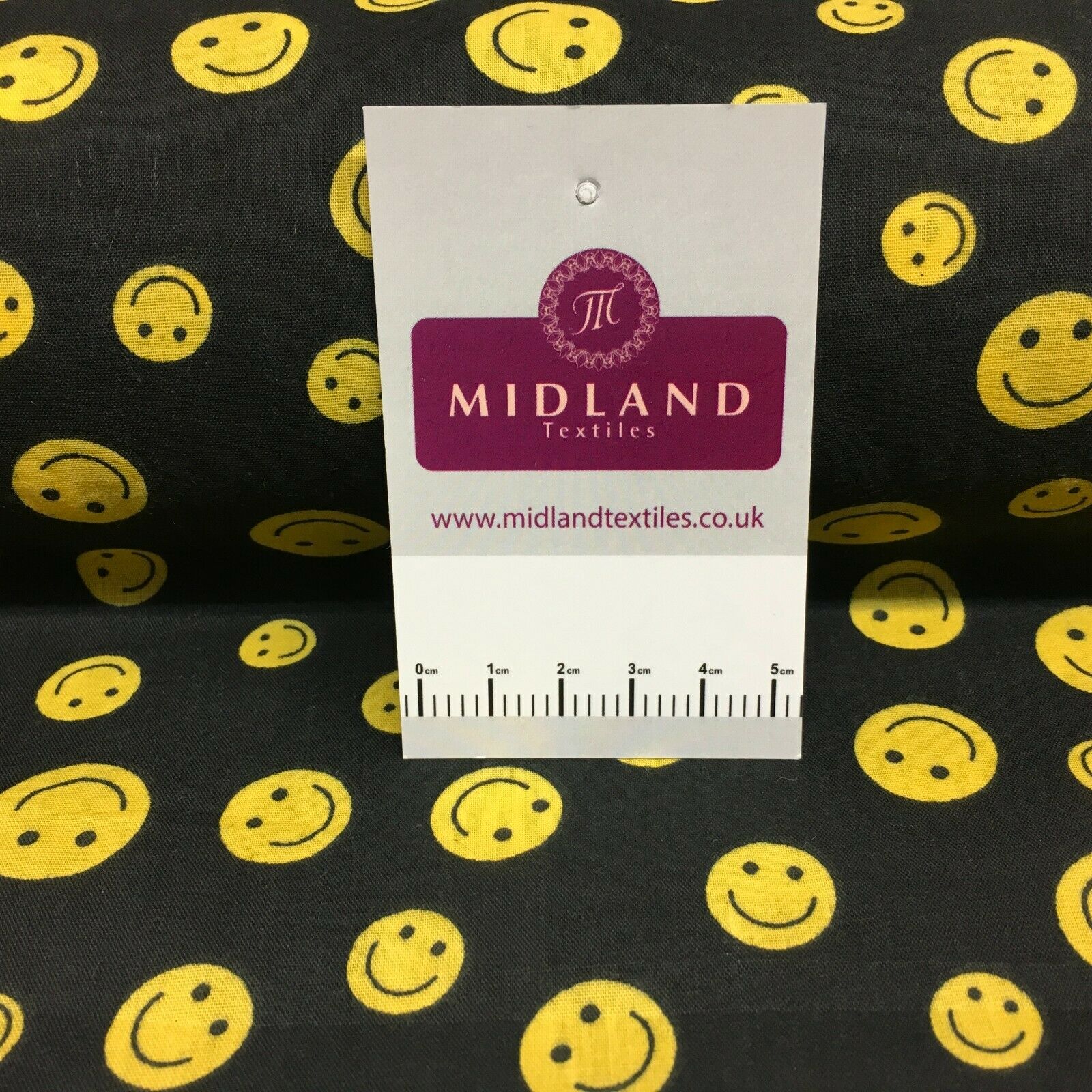 Yellow Smiley Emoji Face Printed Polycotton Mask Fabric 110 cm MD1517 Mtex