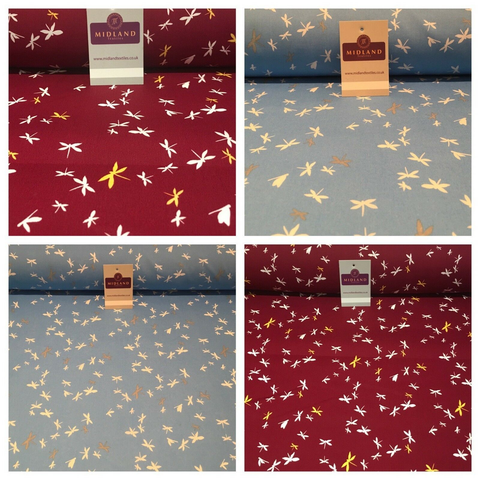 Dragonfly Silhouette 100% Cotton Printed Fabric 44' Wide M812 Mtex