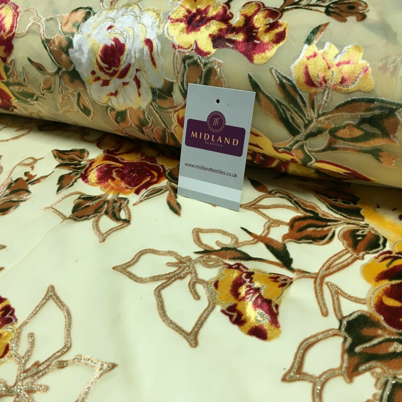 Floral Burnout Glitter Lacquer Velvet Devore Dress Fabric 139 cm Wide MP1339
