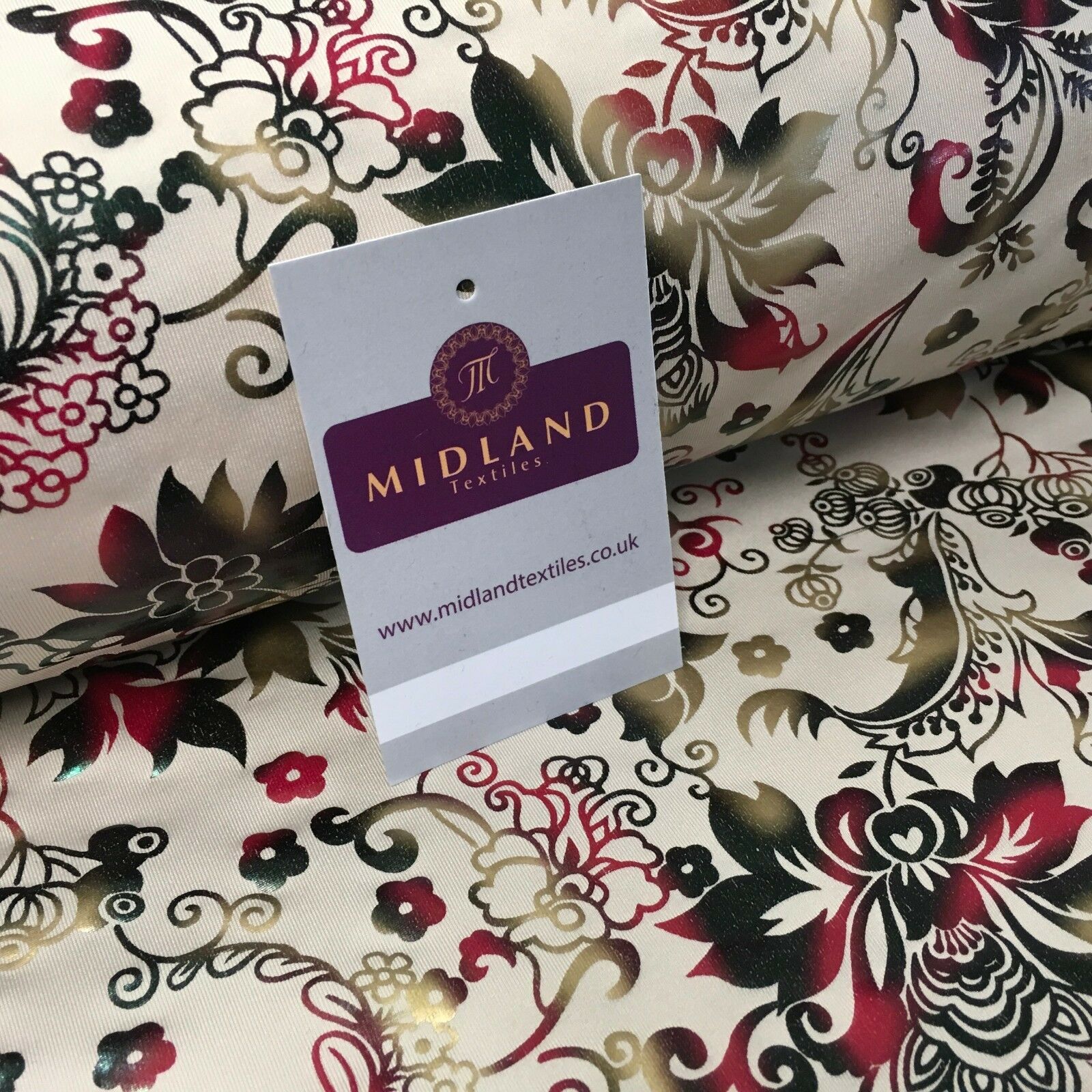 Beige Multicoloured Floral Foil Print Spandex Jersey Dress fabric 58' MU1022-1