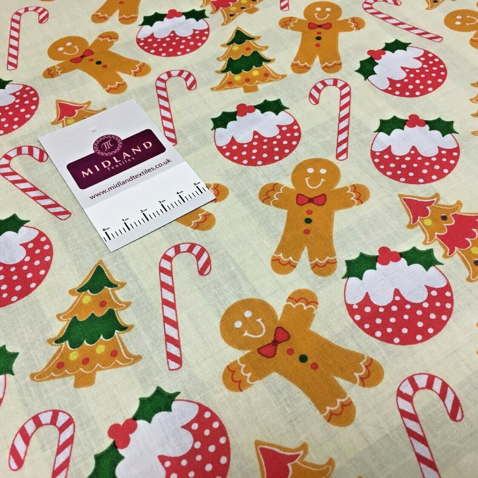 Cream gingerbread Candy Cane Christmas Printed Polycotton Fabric 110 cm MD1514