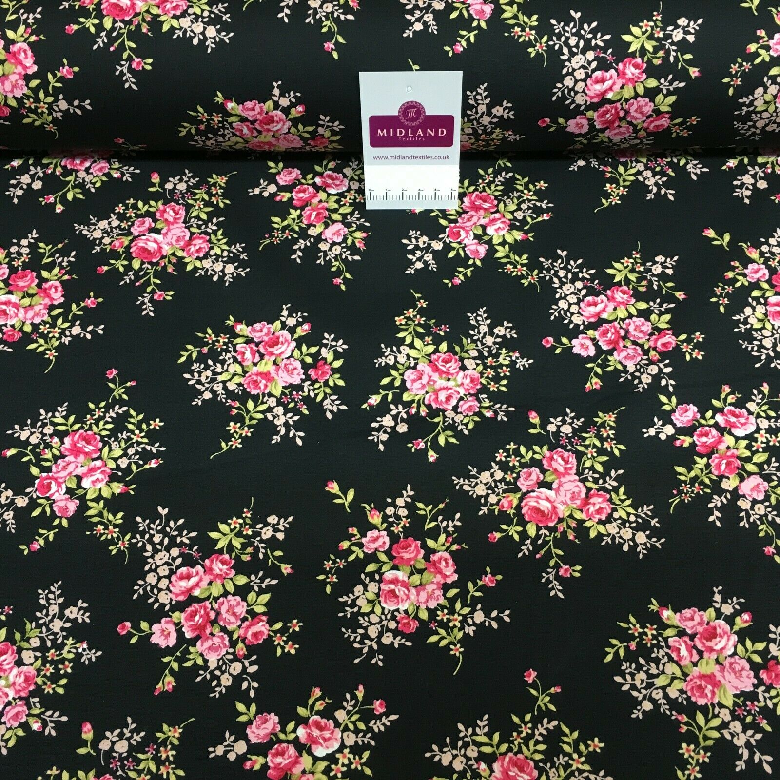 Black Pink Floral Vintage 100% cotton poplin craft mask Fabric MD1505 Mtex