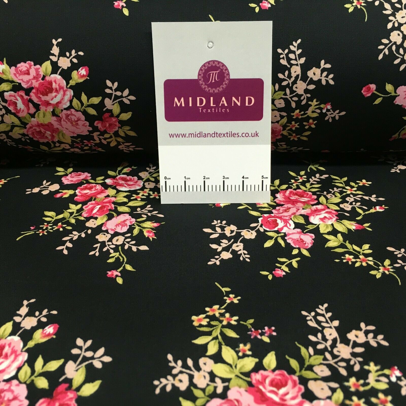 Black Pink Floral Vintage 100% cotton poplin craft mask Fabric MD1505 Mtex