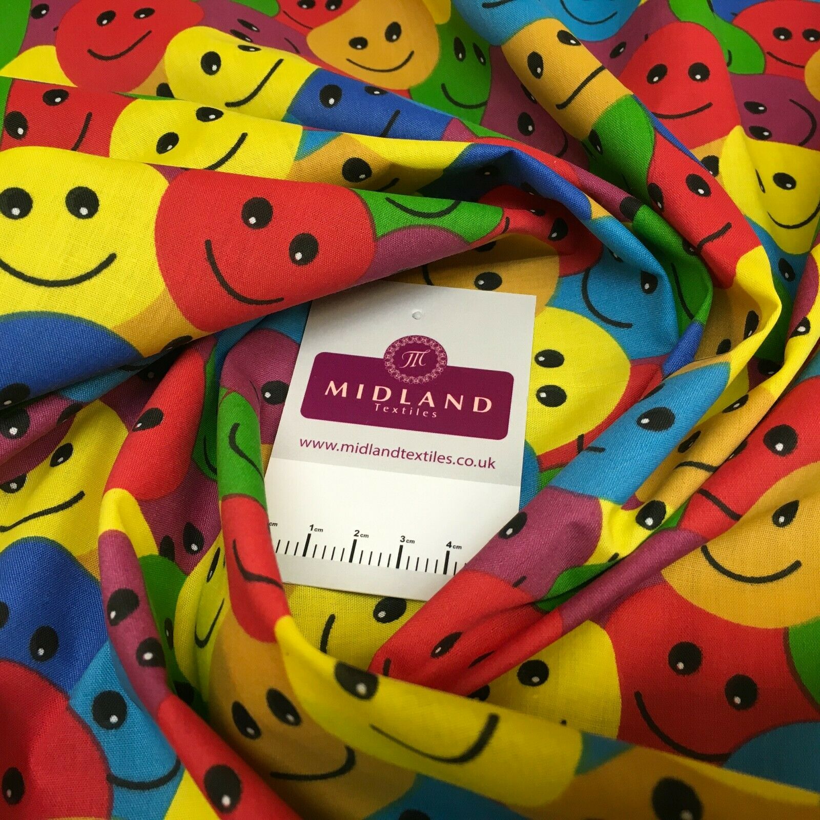 Rainbow Smiley Face Emoji Printed Polycotton  Mask Fabric 110 cm MD1516 Mtex
