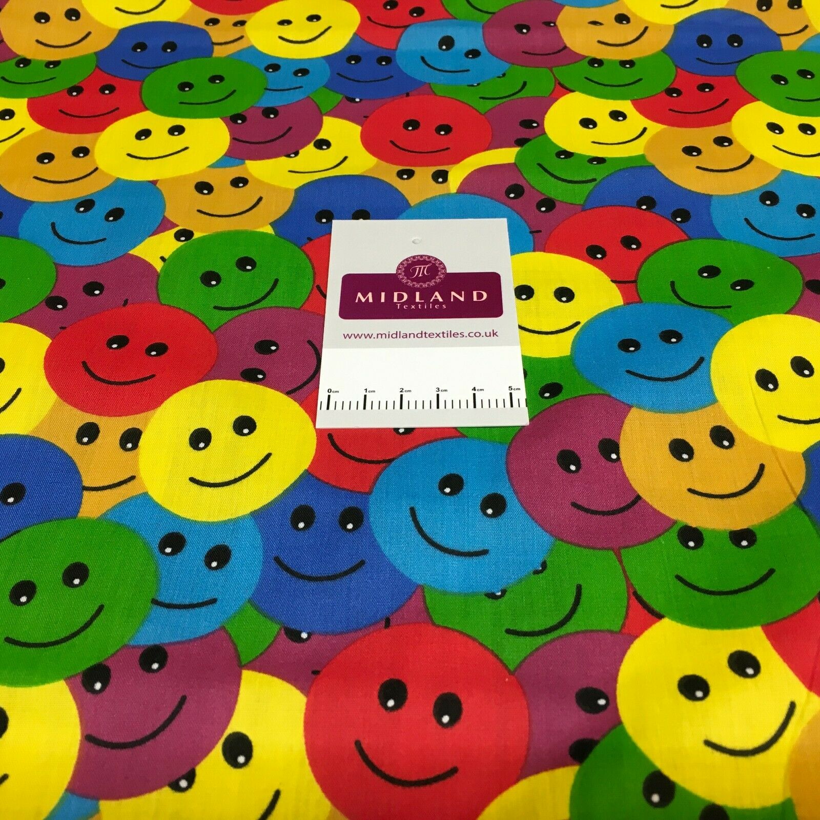 Rainbow Smiley Face Emoji Printed Polycotton  Mask Fabric 110 cm MD1516 Mtex