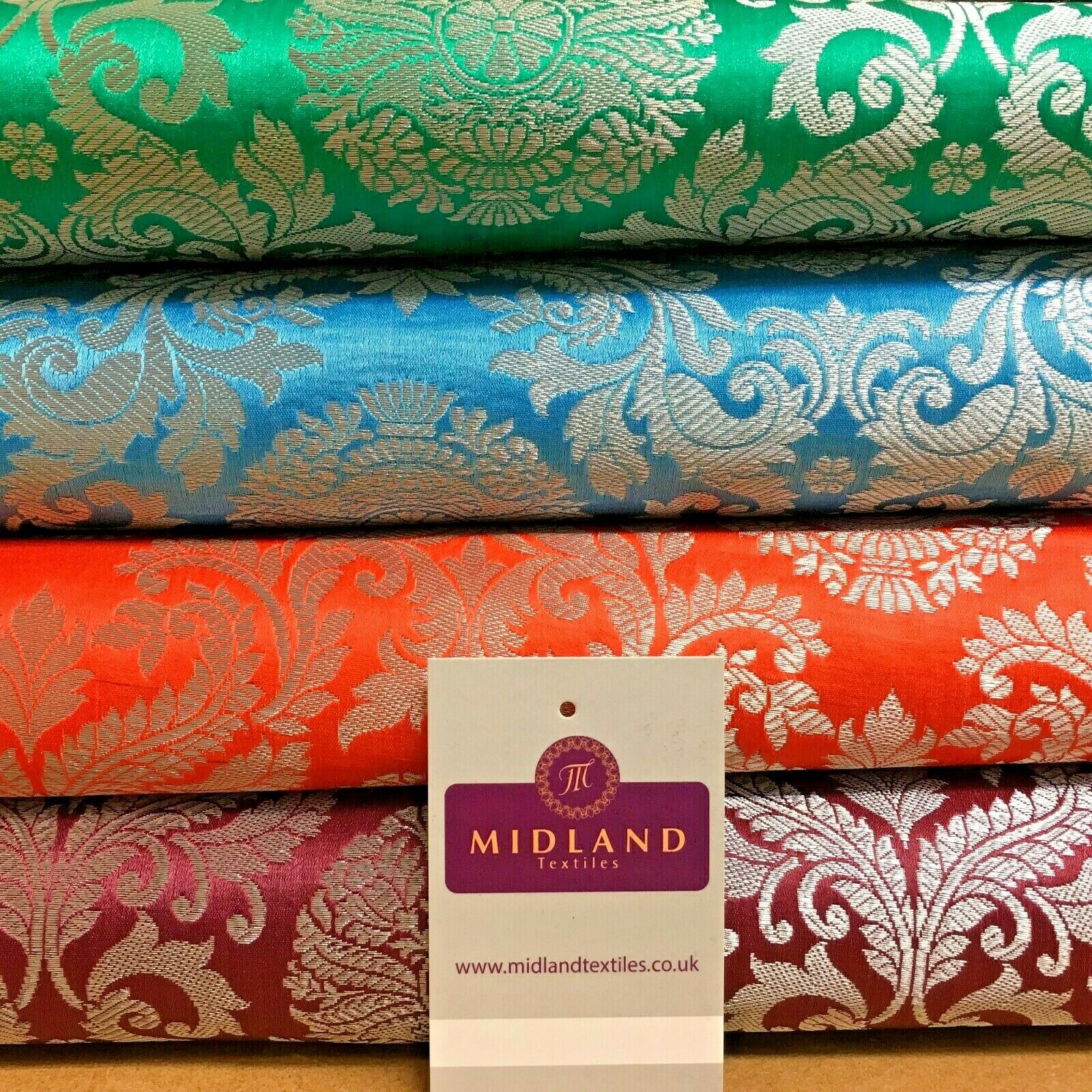 Silver Metallic Ornamental Indian Faux Silk Banarsi brocade Fabric 110cm MP1126