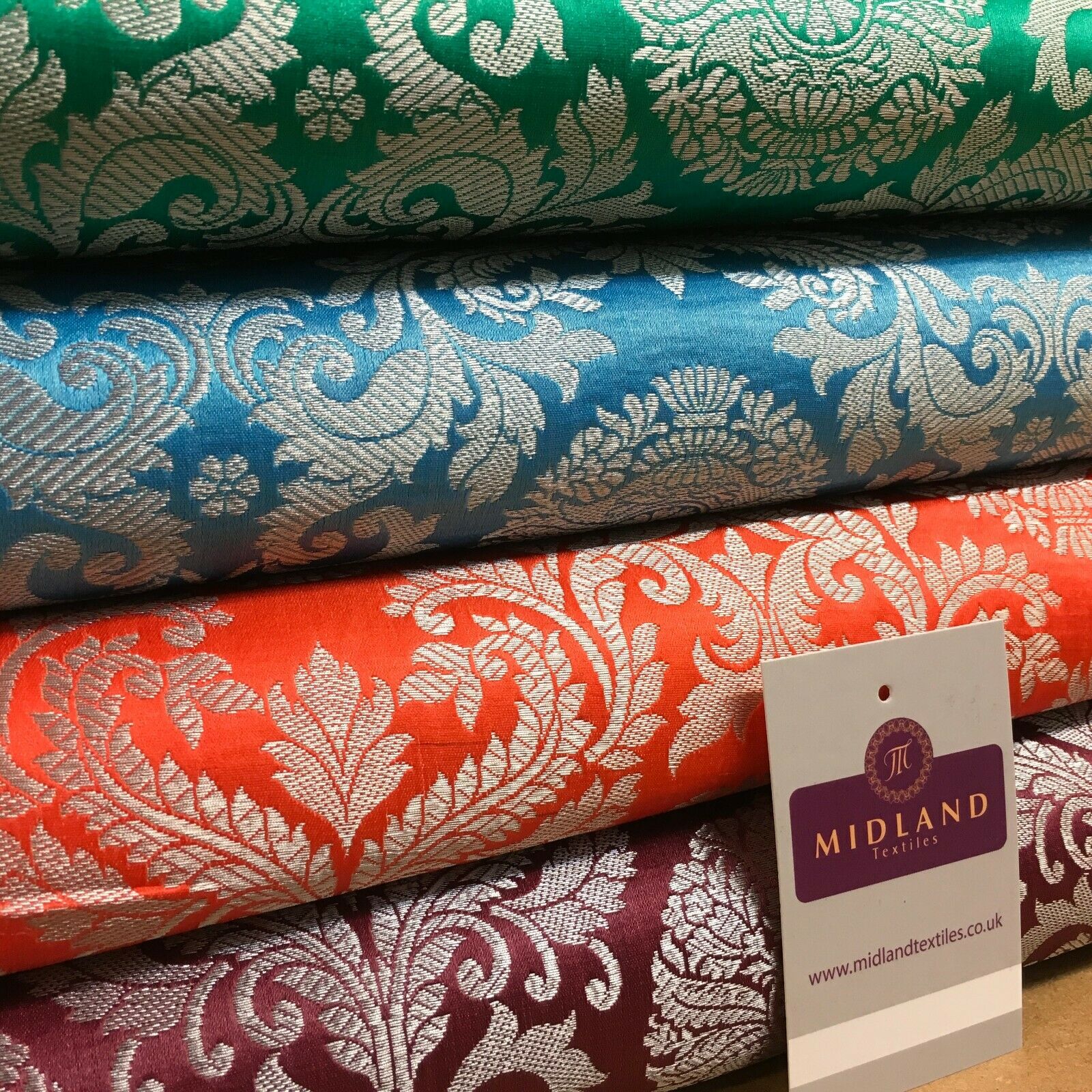 Silver Metallic Ornamental Indian Faux Silk Banarsi brocade Fabric 110cm MP1126