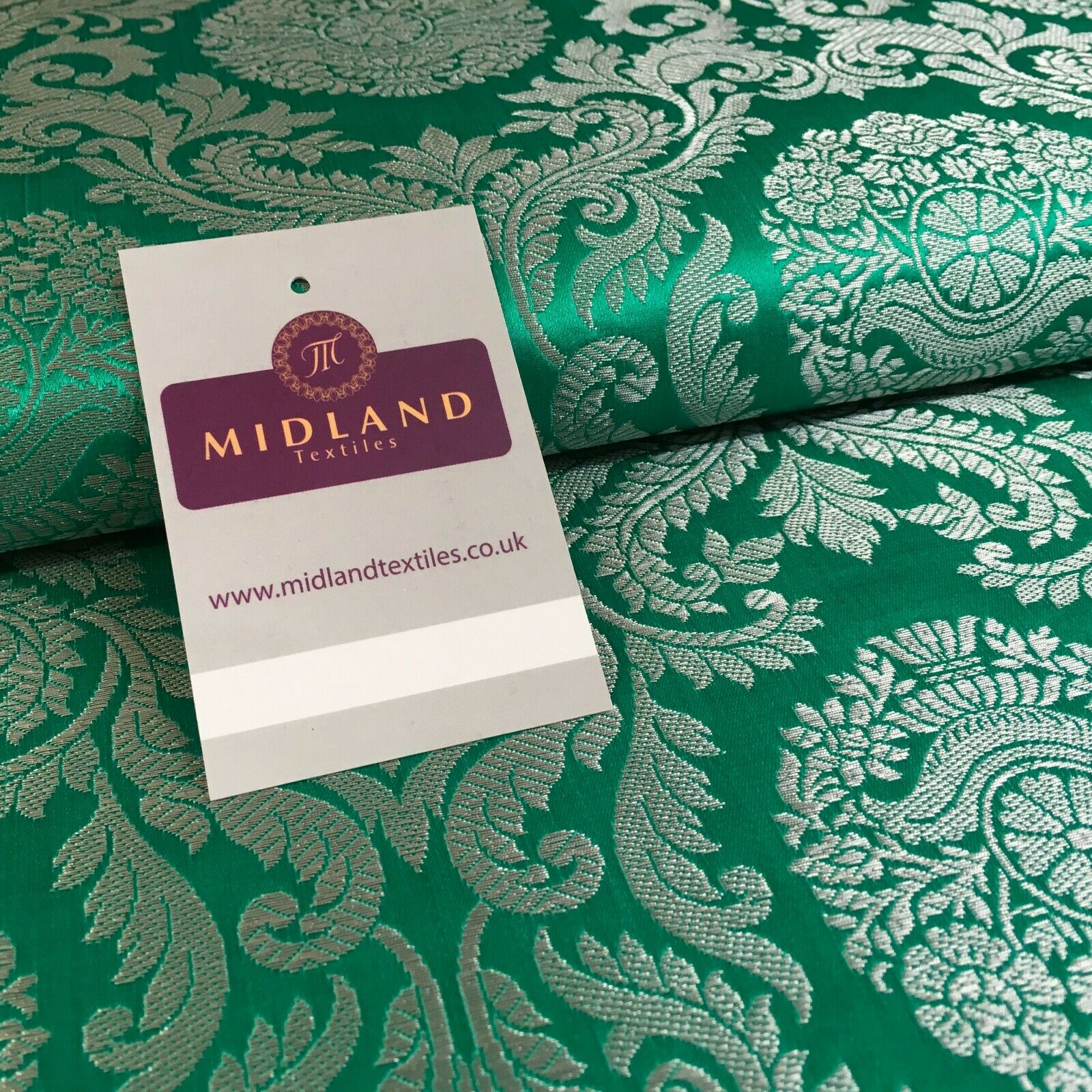 Silver Metallic Ornamental Indian Faux Silk Banarsi brocade Fabric 110cm MP1126