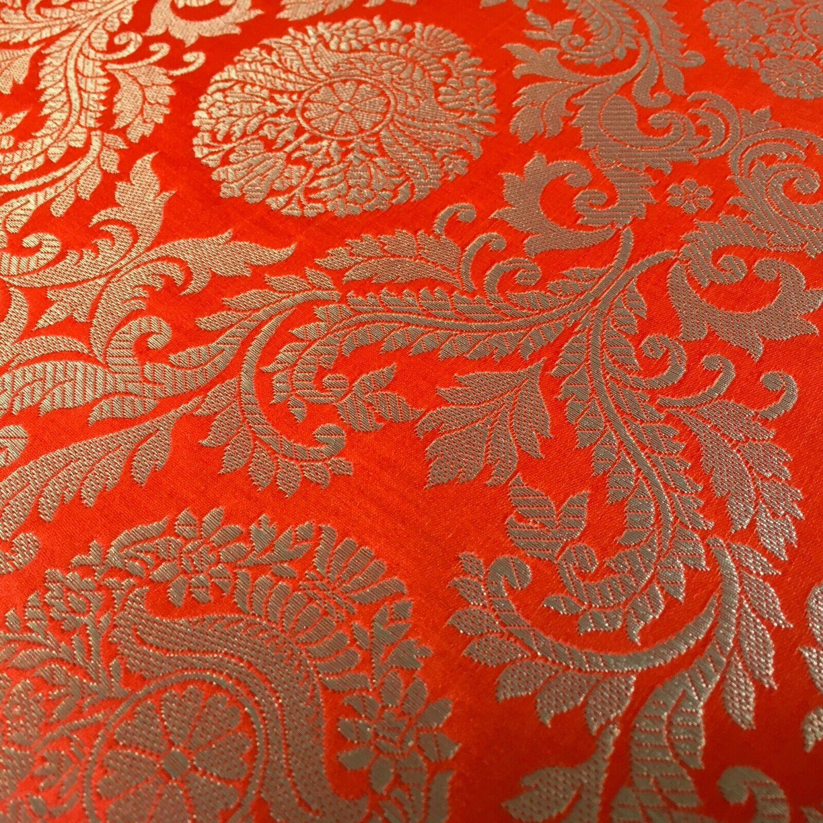 Silver Metallic Ornamental Indian Faux Silk Banarsi brocade Fabric 110cm MP1126