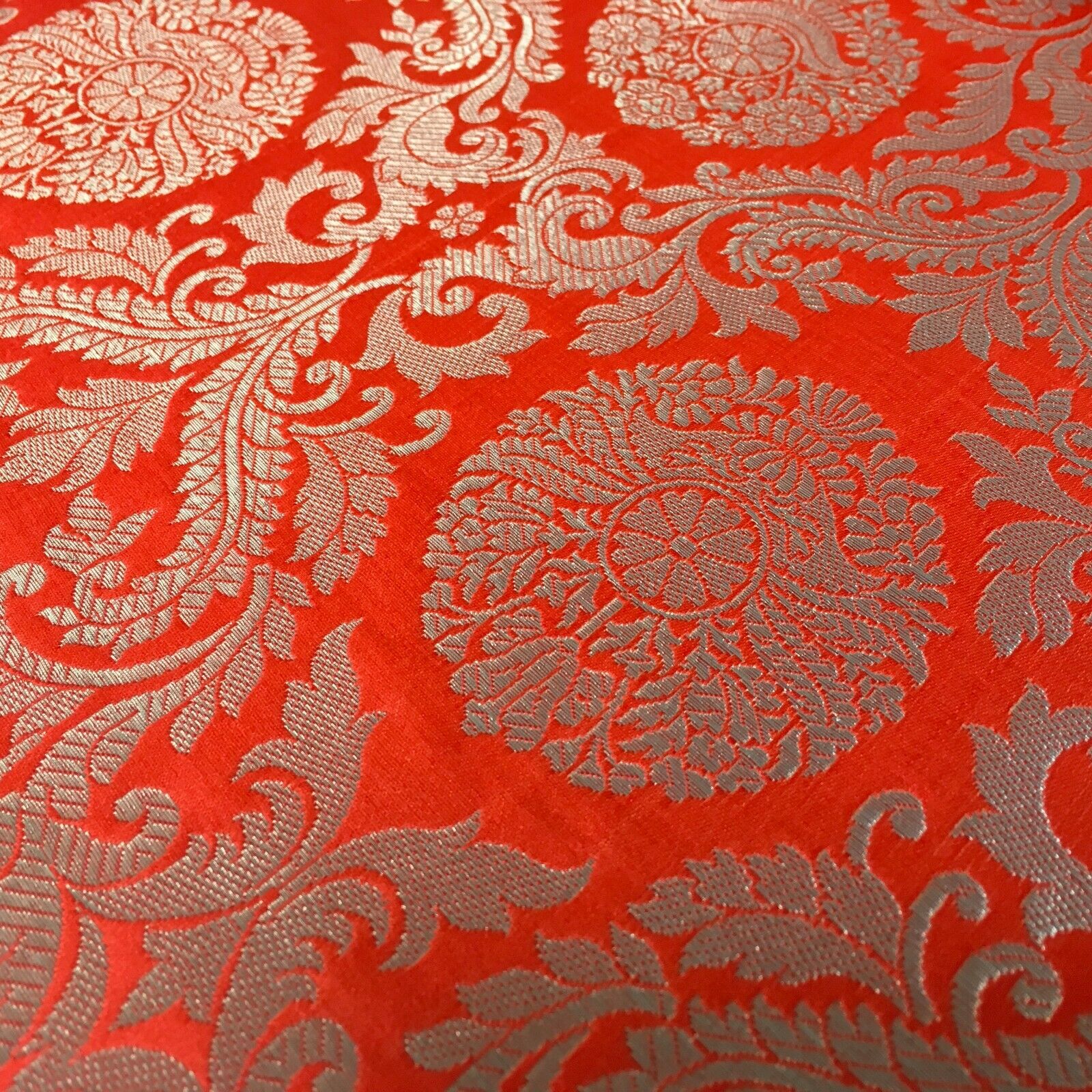 Silver Metallic Ornamental Indian Faux Silk Banarsi brocade Fabric 110cm MP1126