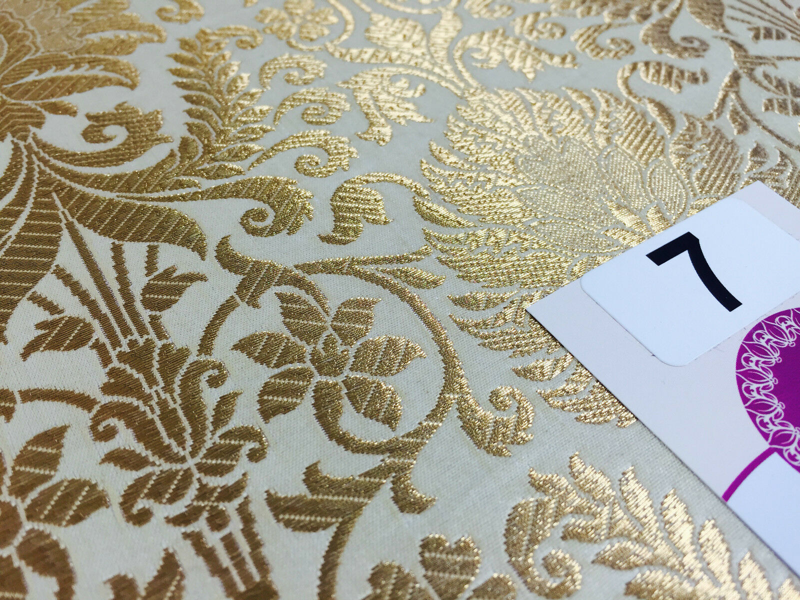 Gold Floral metallic print Indian faux silk banarsi Brocade fabric 45" Wide M282