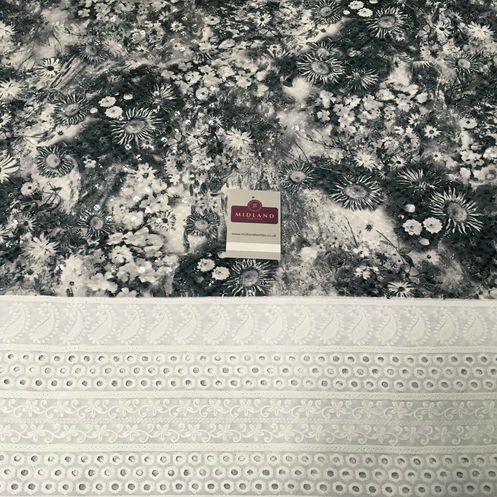 Digital Printed Cotton Border with Sequin Fabric 55' Wide MQ995 Mtex