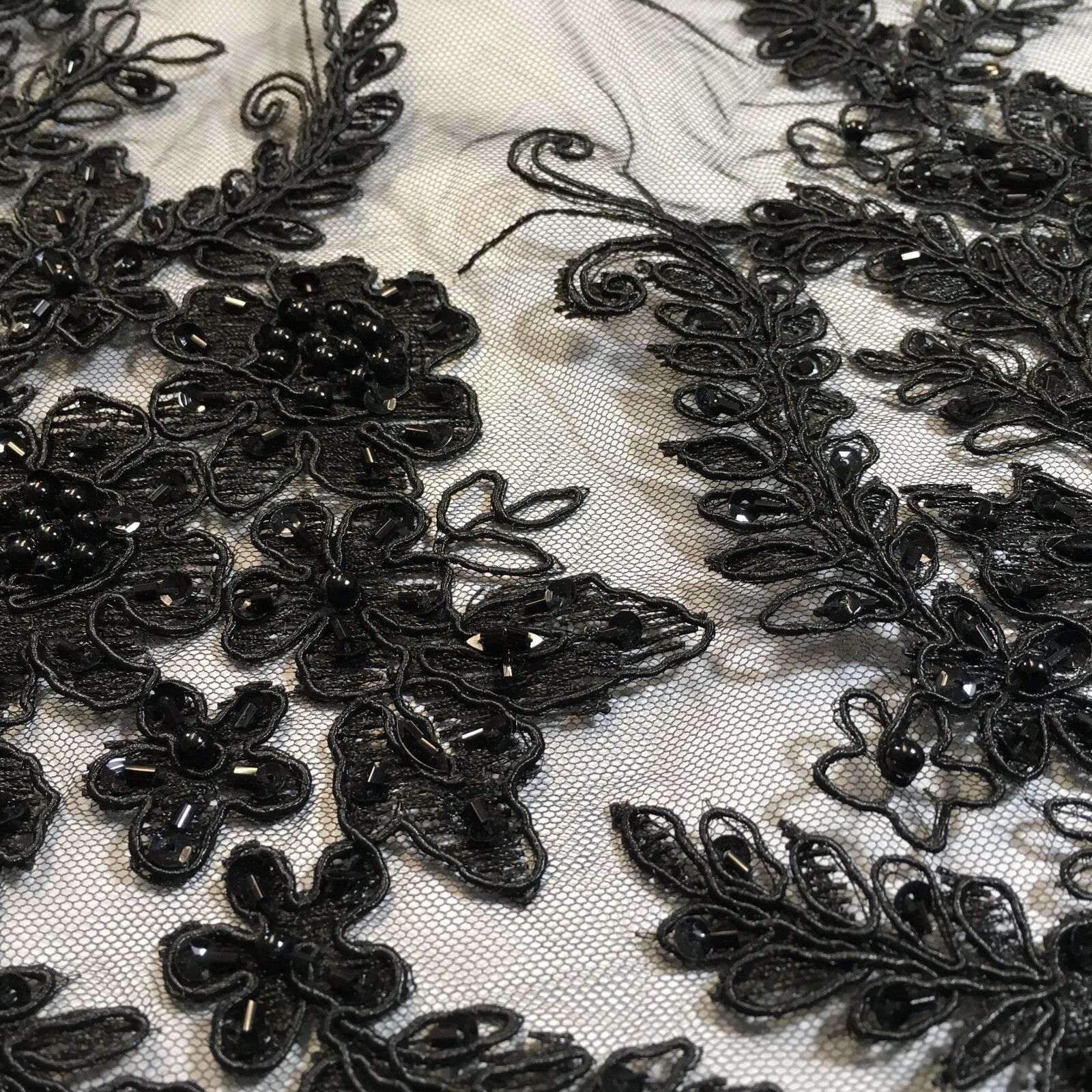 Floral Embellished with beads Scalloped Edged net dress fabric 58' M780 Mtex