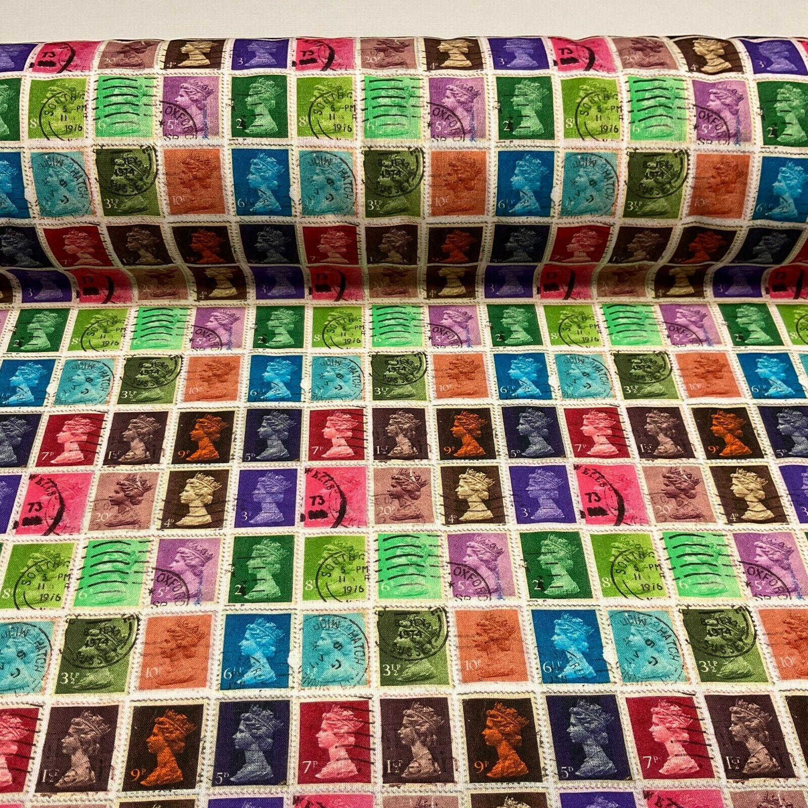 Collage Queen Stamp 100 % cotton Jubilee crafting bunting printed Fabric  M1607