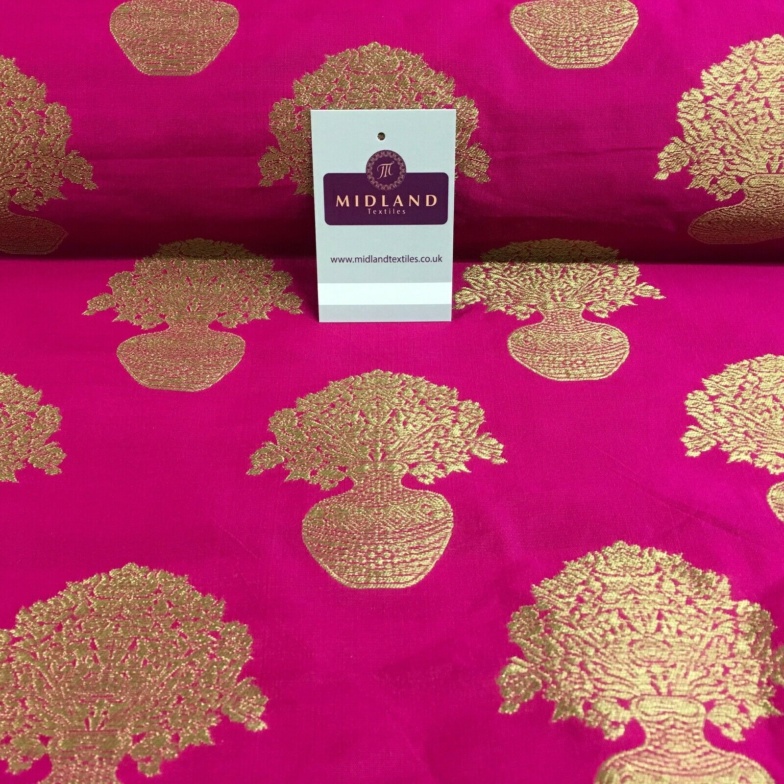 Indian gold Flower pot Banarsi Brocade waistcoat fabric 110 cm Wide MN1101 Mtex