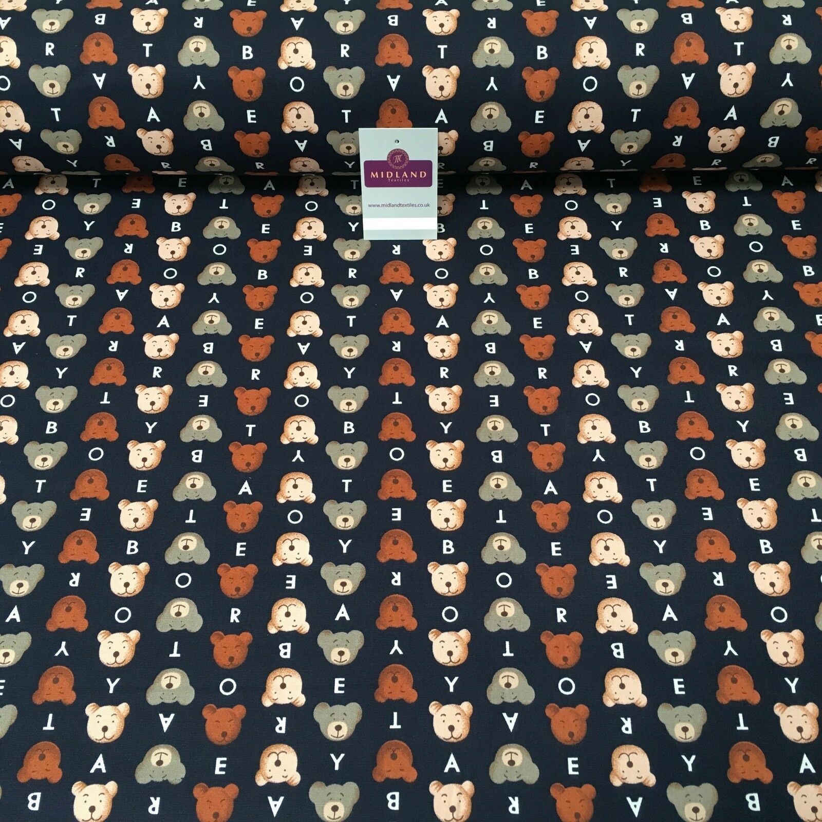 100% Cotton Canvas Navy Blue Teddy Bear printed Craft Fabric 58' Wide MK856-3