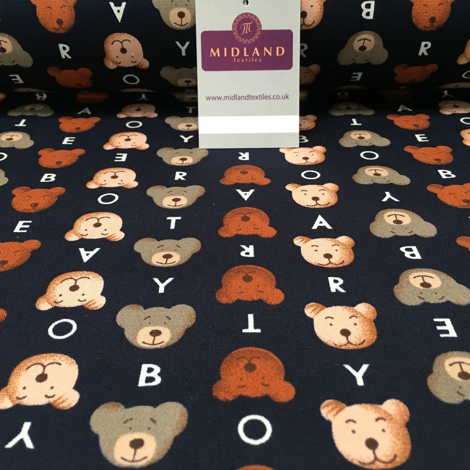 100% Cotton Canvas Navy Blue Teddy Bear printed Craft Fabric 58" Wide MK856-3