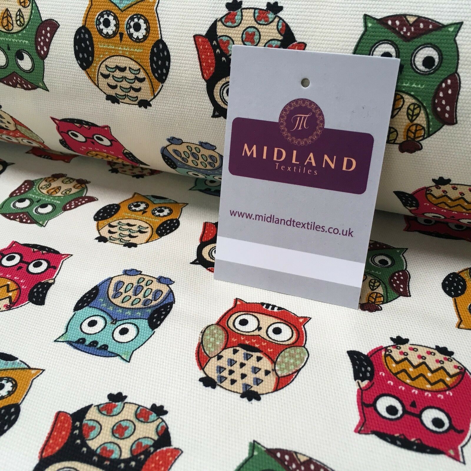 100% Cotton Canvas Cream Multicoloured Owl Printed Fabric 58" Wide Mtex MK856-11