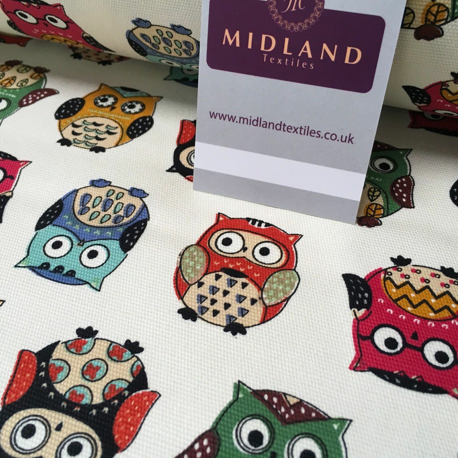 100% Cotton Canvas Cream Multicoloured Owl Printed Fabric 58" Wide Mtex MK856-11