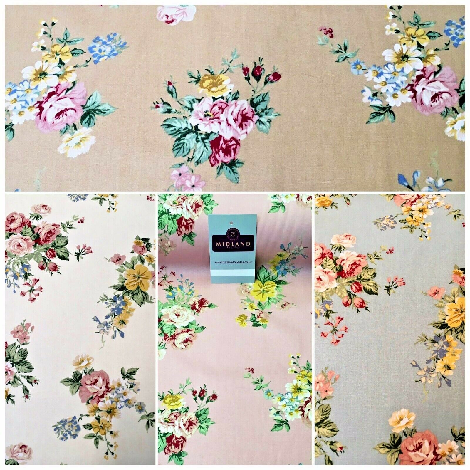 Floral Vintage Rose Shabby Chic Cotton Poplin Printed Fabric 110cm Wide MK1083