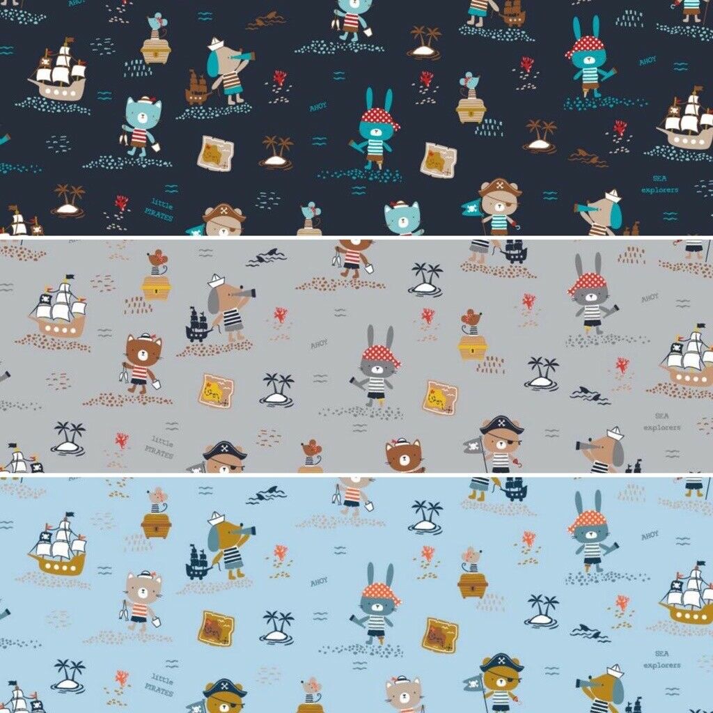 Pirate Animal 100% organic cotton children's novelty  printed Fabric M1614