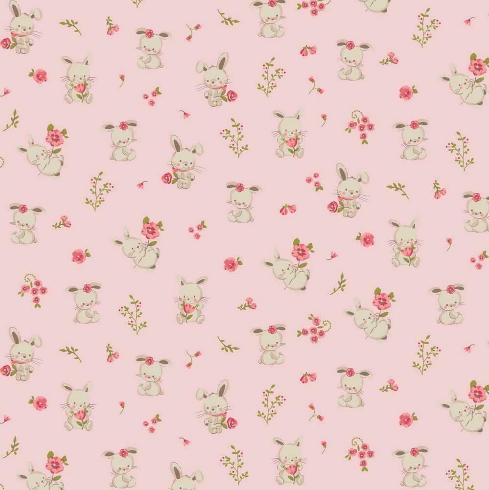 Bunnies on Pink Cotton Organic printed Fabric 100% Cotton fabric M1614-1