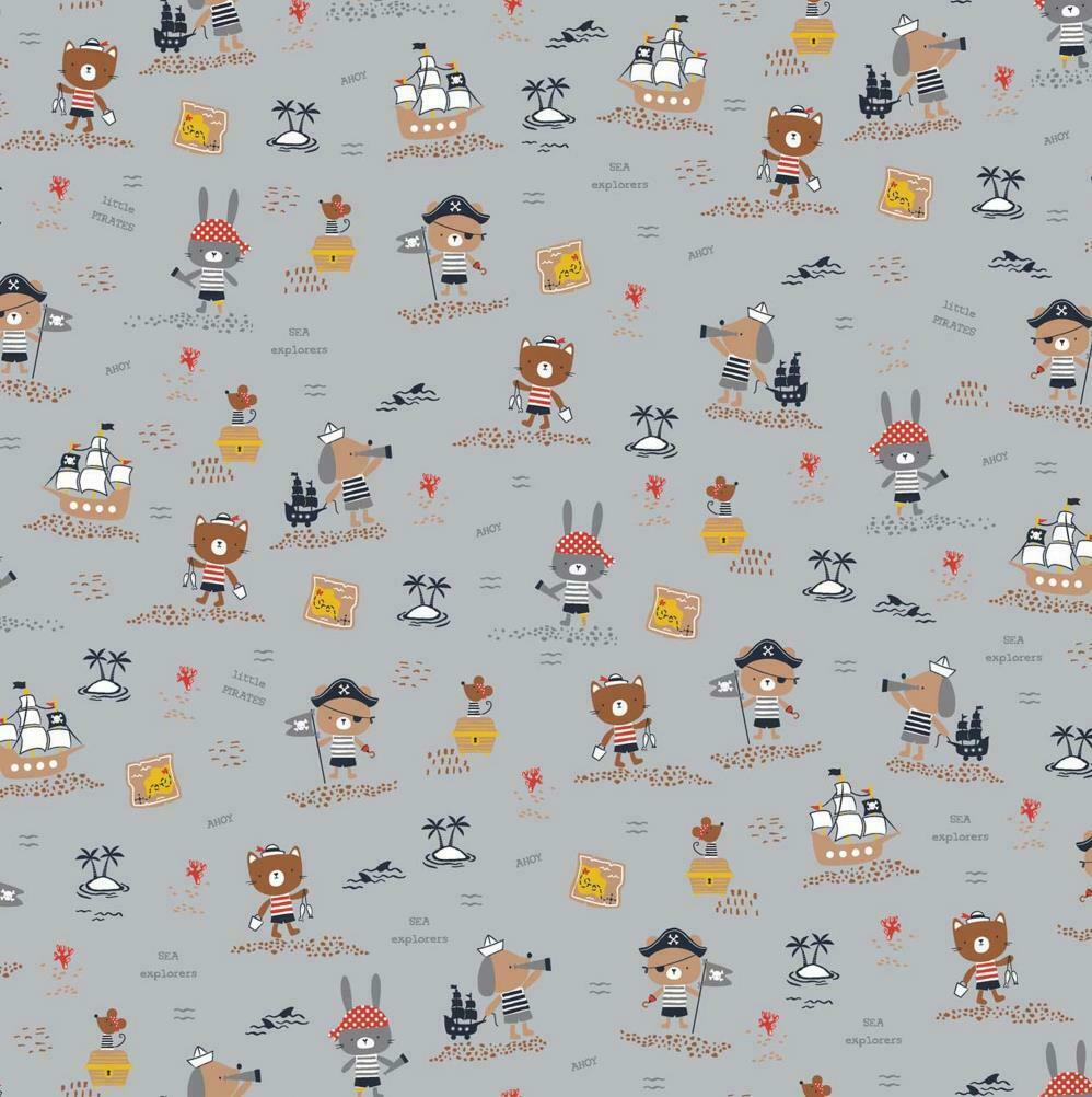 Pirate Animal 100% organic cotton children's novelty  printed Fabric M1614