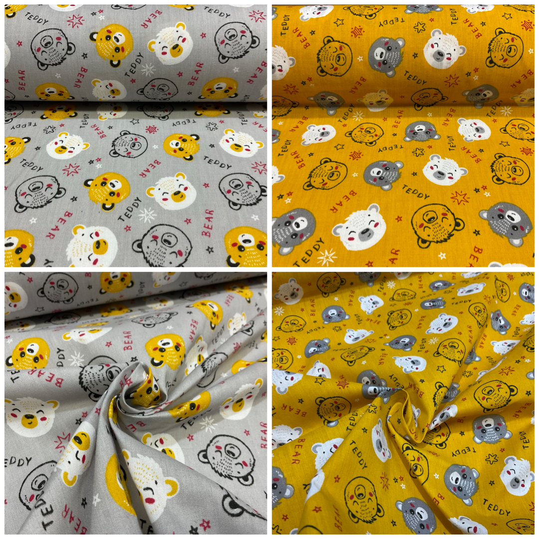 Teddy Bear face Novelty children's Poly cotton printed lightweight fabric M1621